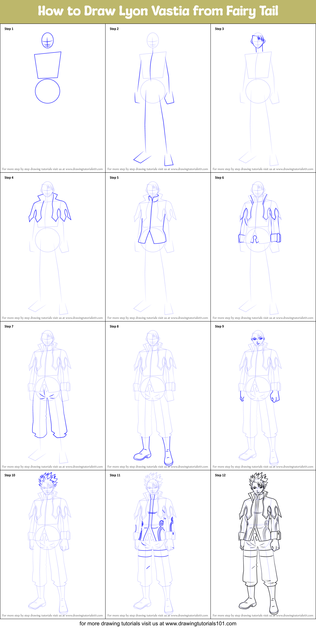 How to Draw Lyon Vastia from Fairy Tail Printable Step by Step