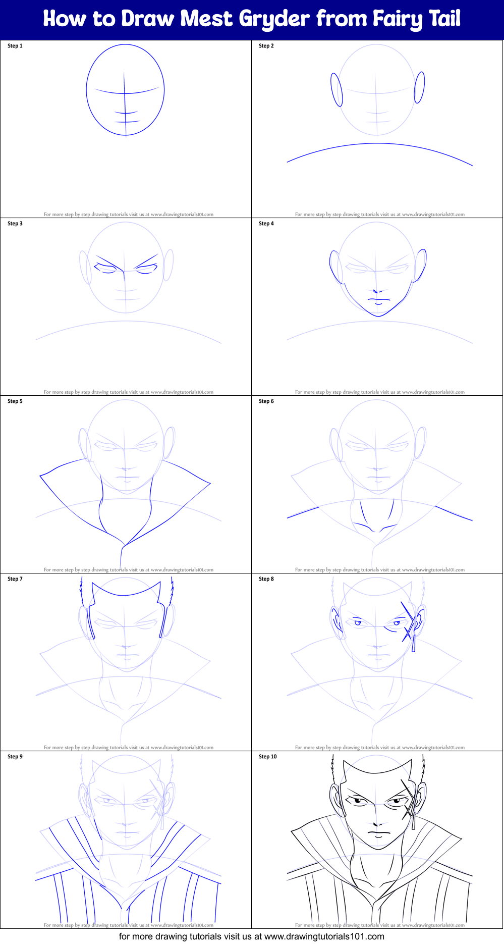 How to Draw Mest Gryder from Fairy Tail Printable Step by Step