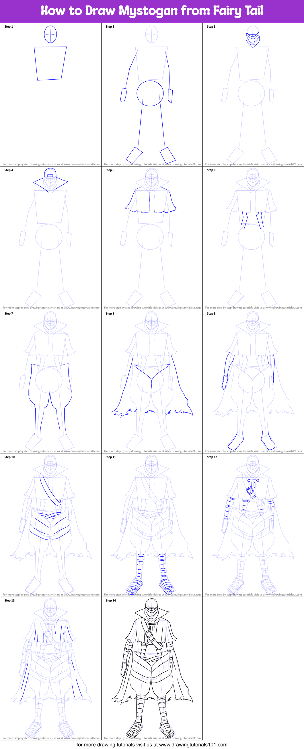 How to Draw Mystogan from Fairy Tail Printable Step by Step