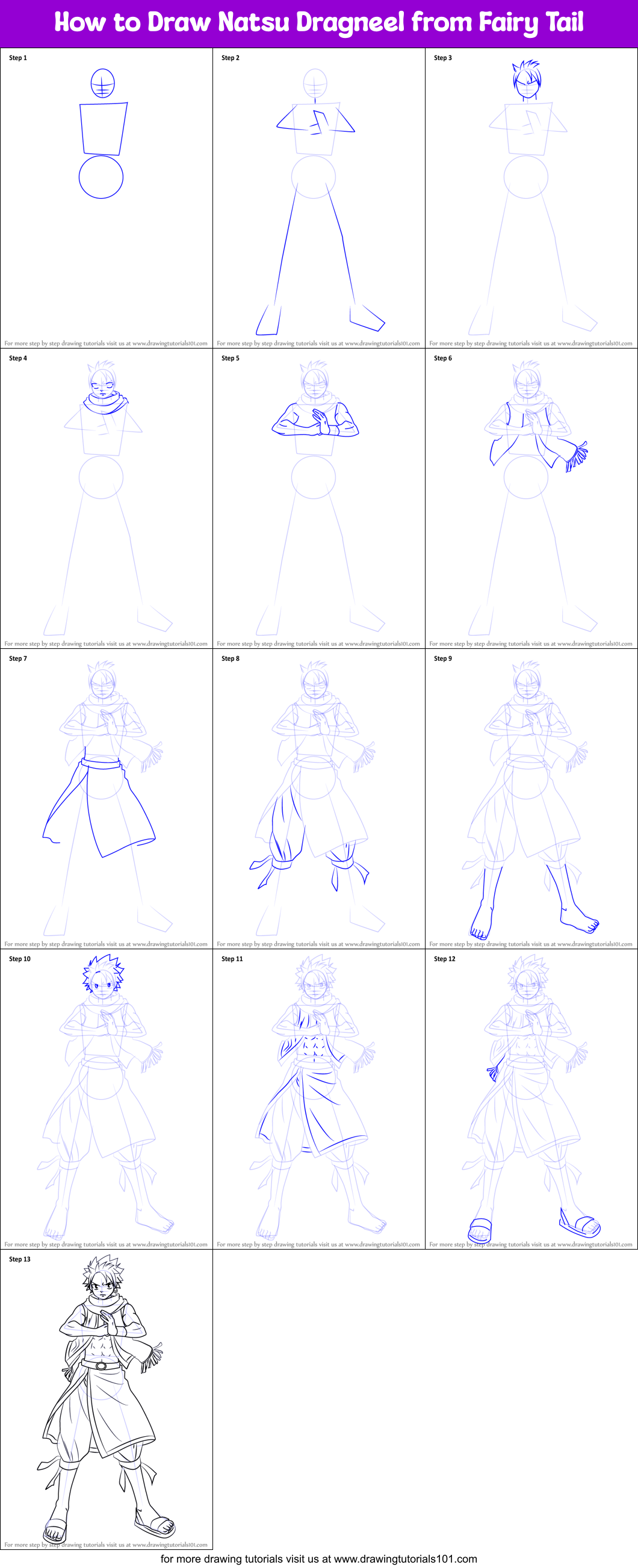 How to Draw Natsu Dragneel from Fairy Tail Printable Step by Step