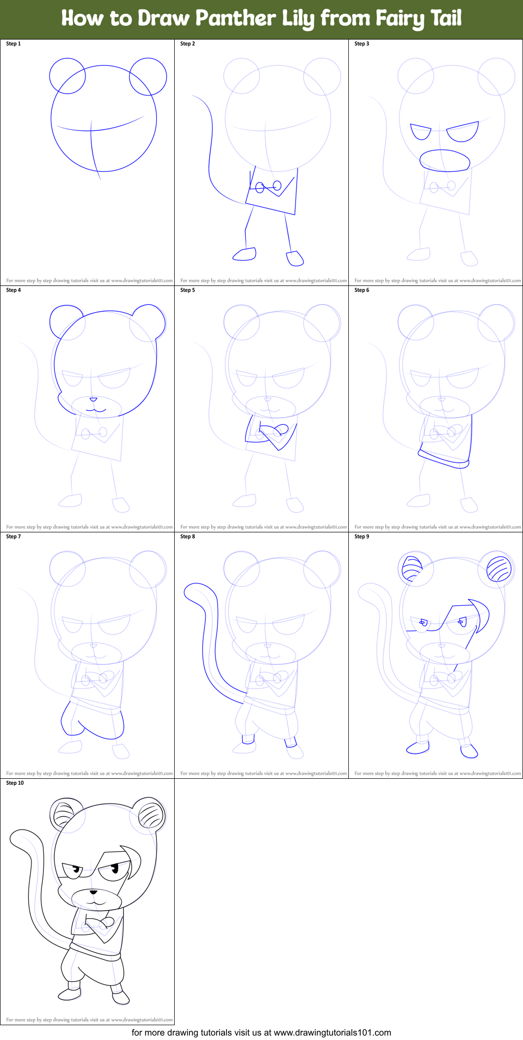 How to Draw Panther Lily from Fairy Tail Printable Step by Step