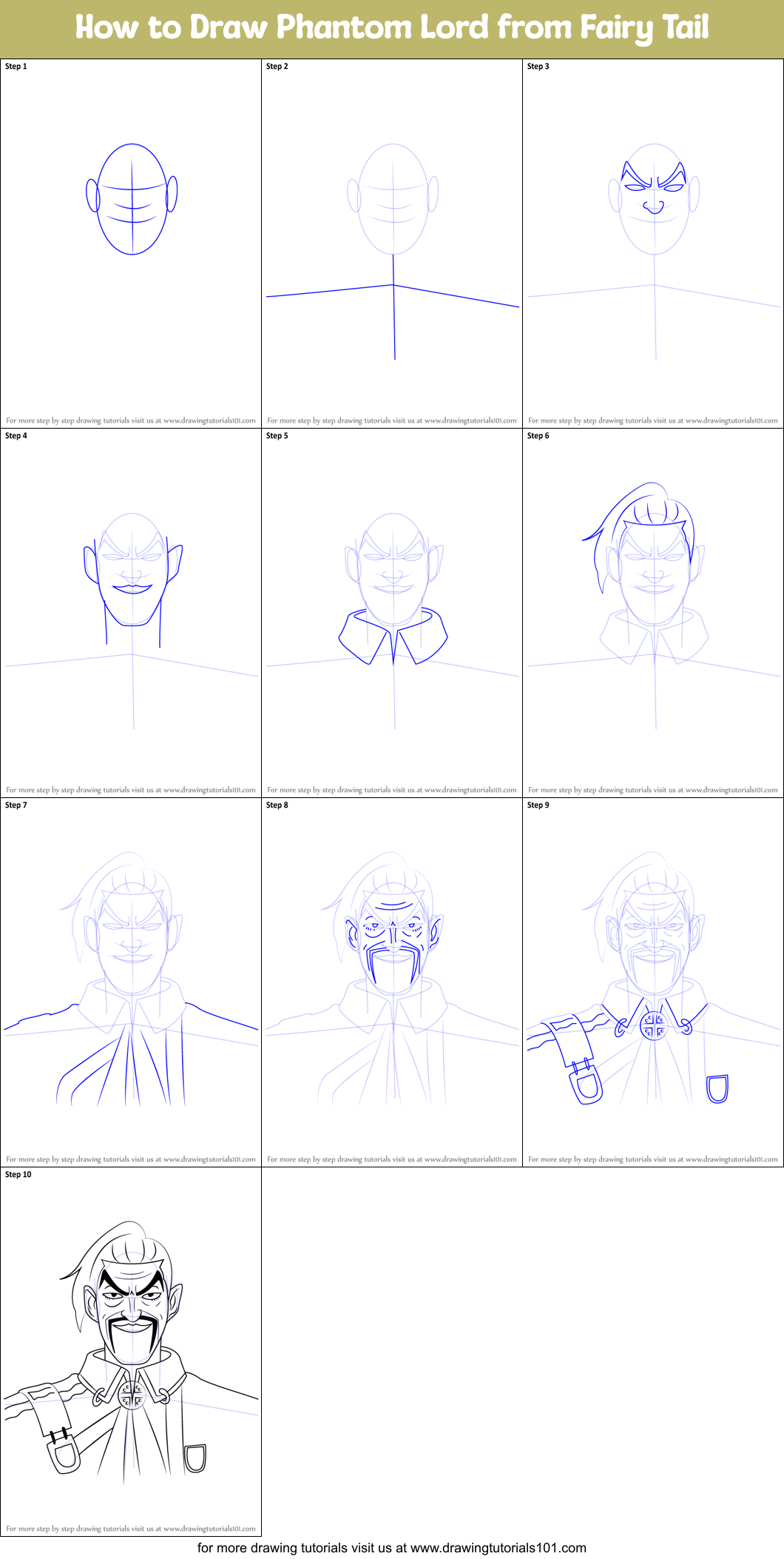 How to Draw Phantom Lord from Fairy Tail Printable Step by Step