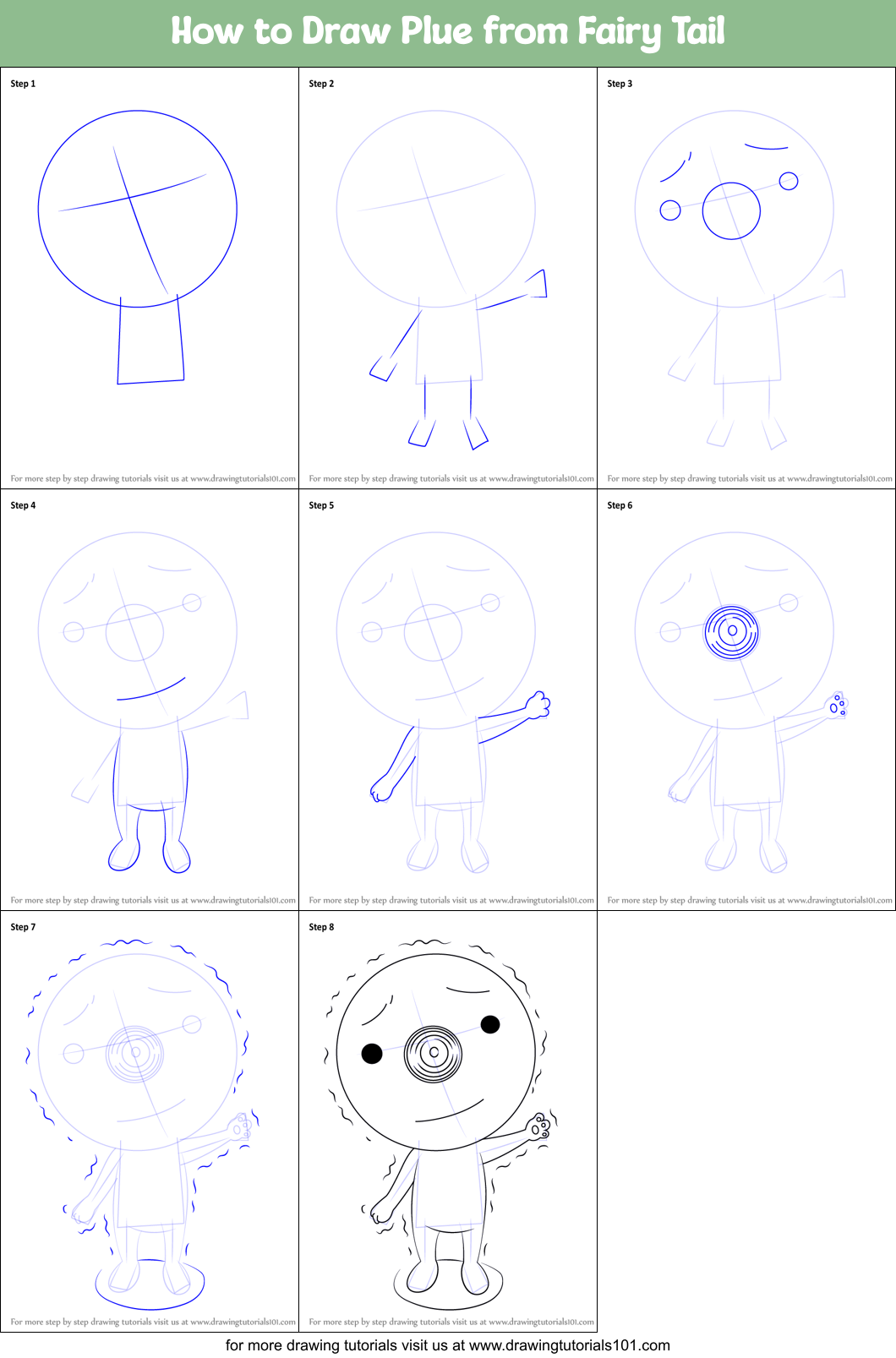How to Draw Plue from Fairy Tail Printable Step by Step