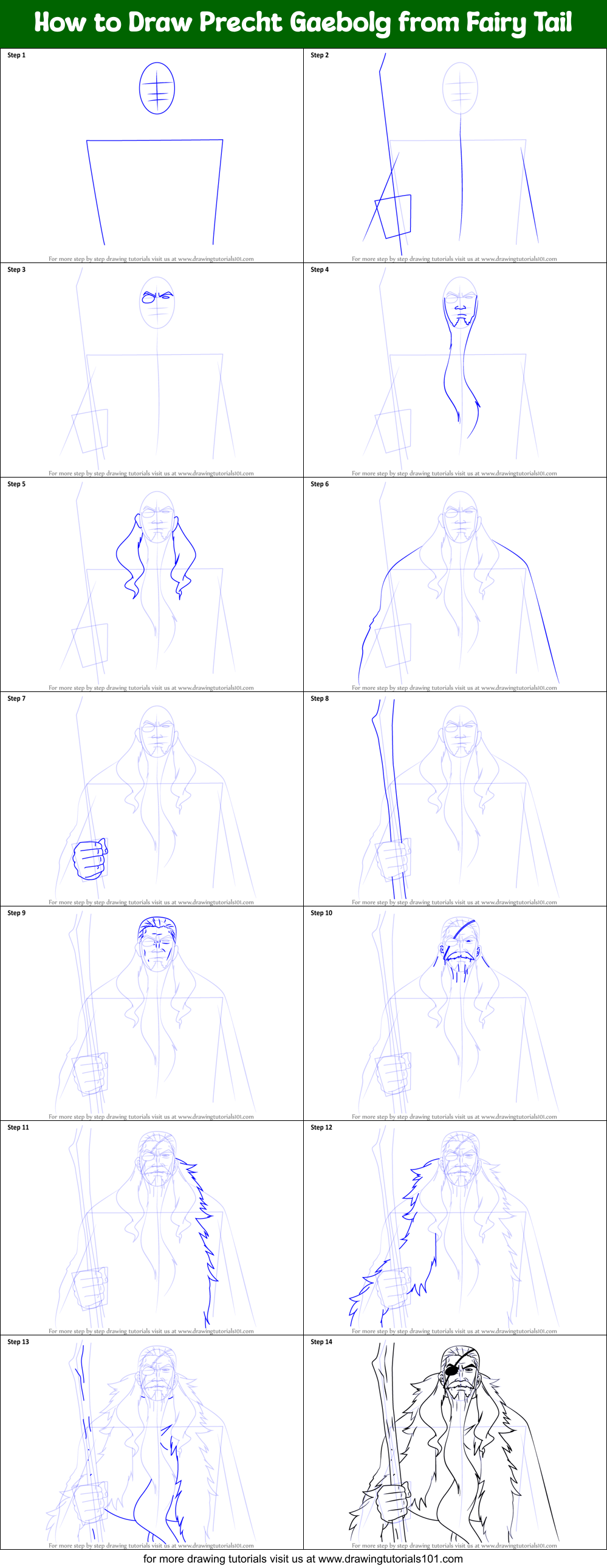 How to Draw Precht Gaebolg from Fairy Tail Printable Step by Step