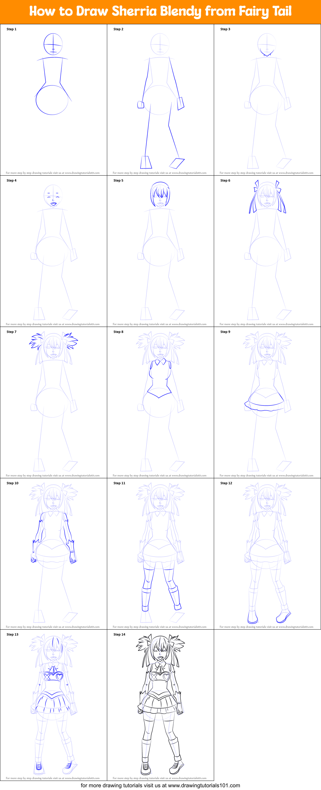 How to Draw Sherria Blendy from Fairy Tail Printable Step by Step