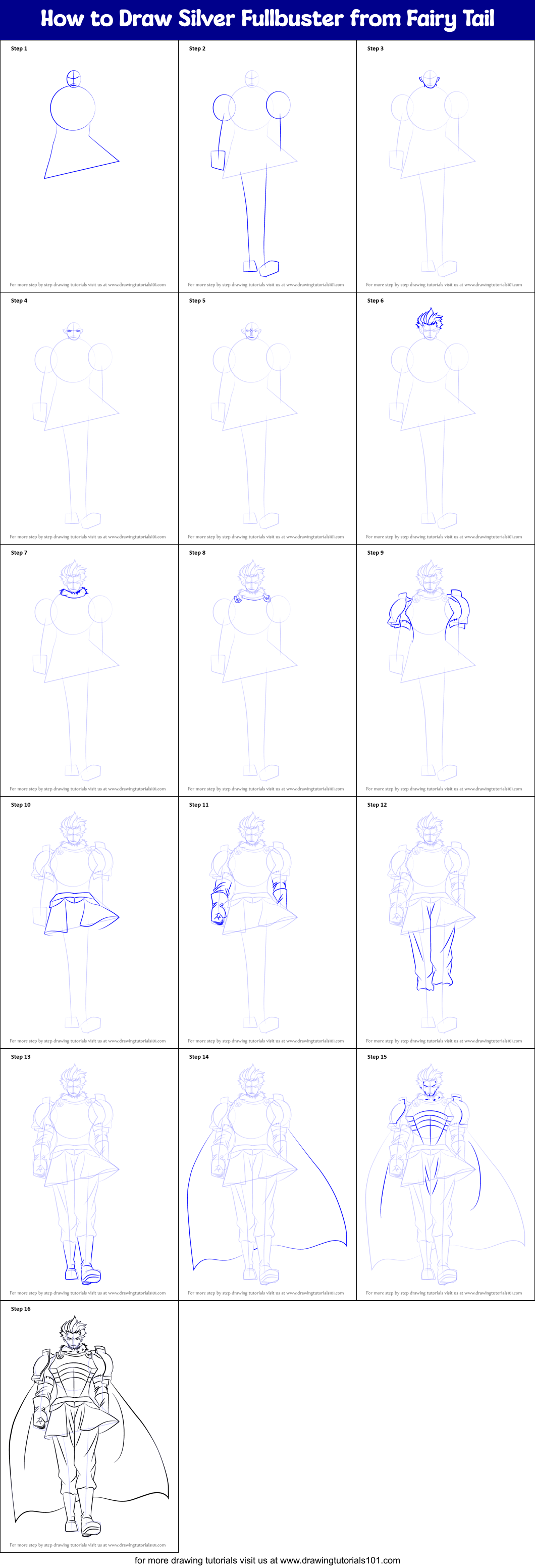 How to Draw Silver Fullbuster from Fairy Tail Printable Step by Step
