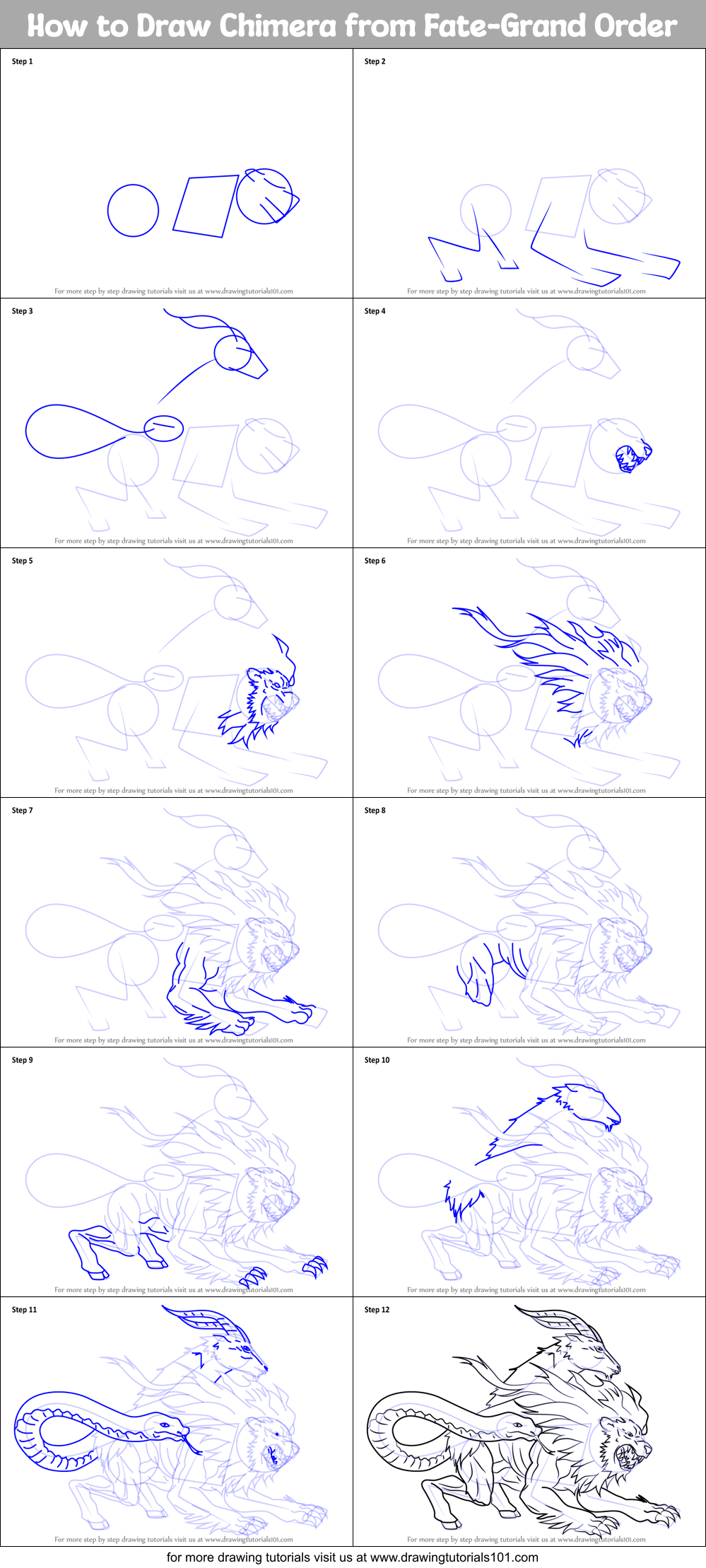 How to Draw Chimera from Fate-Grand Order Printable Step by Step