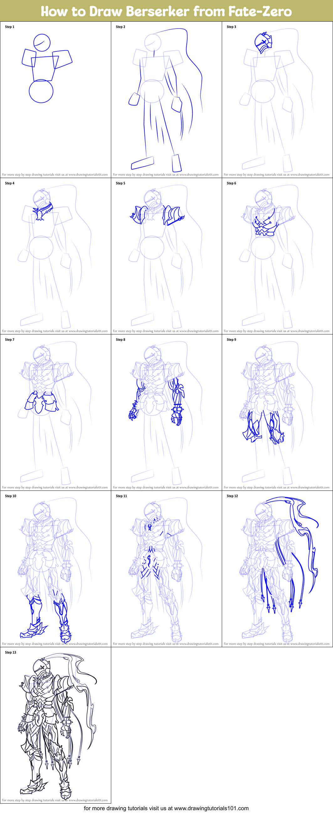 How to Draw Berserker from Fate-Zero Printable Step by Step