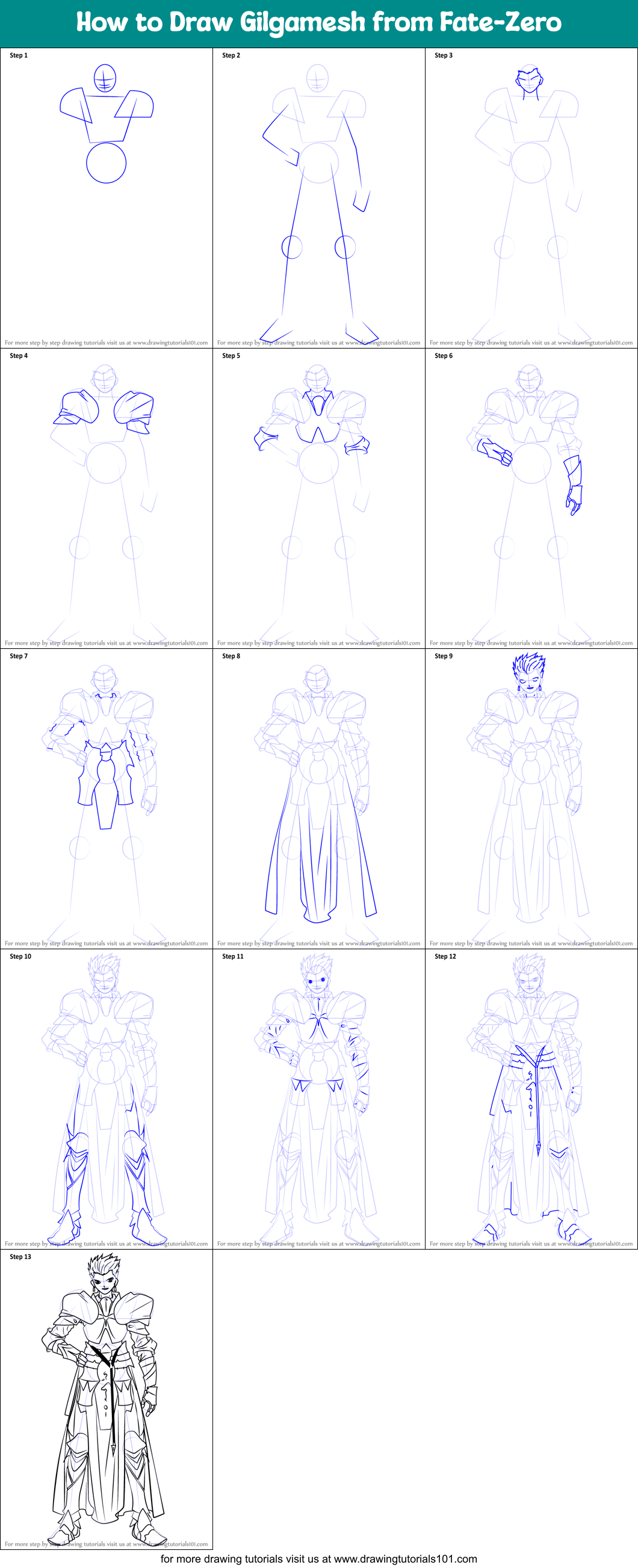 How to Draw Gilgamesh from Fate-Zero Printable Step by Step
