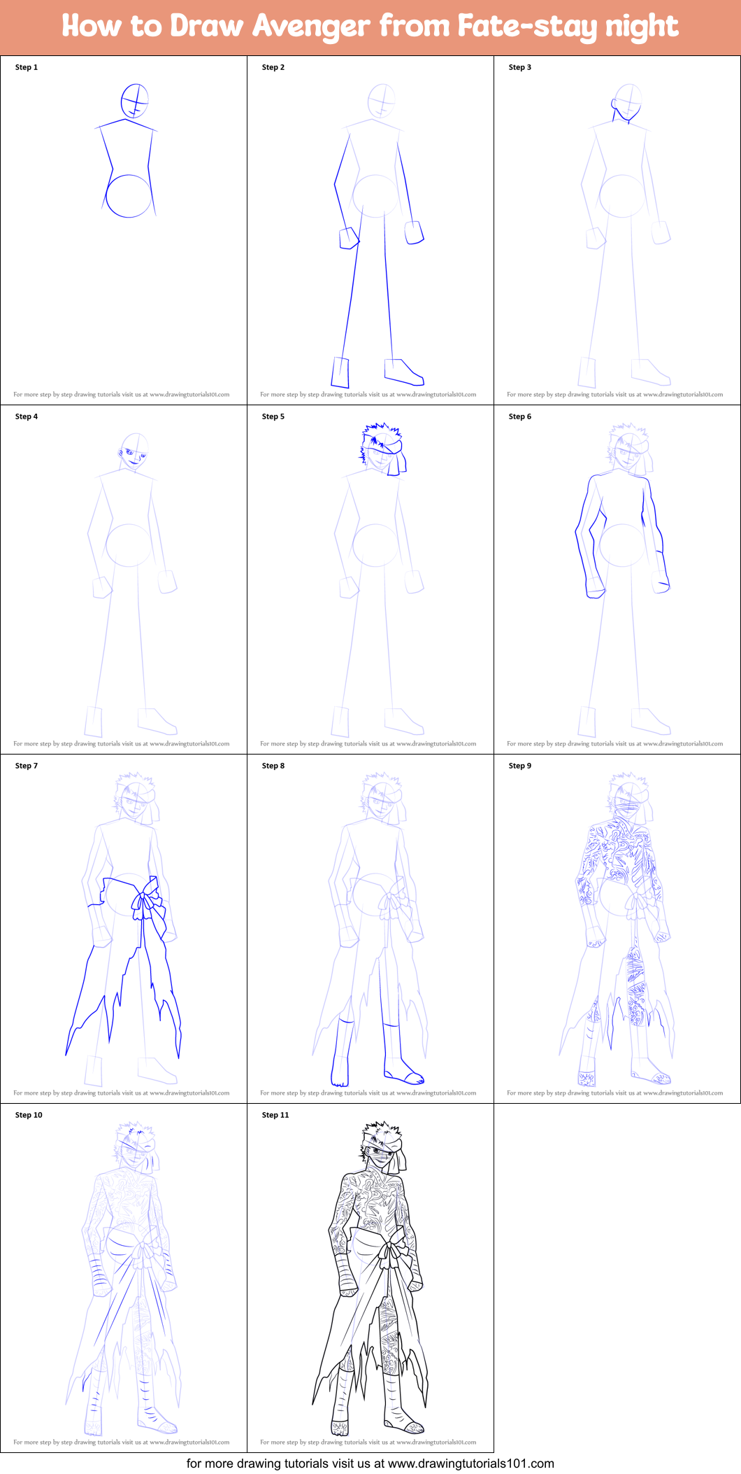 How to Draw Avenger from Fate-stay night Printable Step by Step
