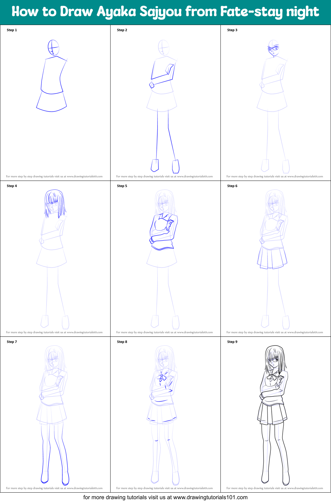 How to Draw Ayaka Sajyou from Fate-stay night Printable Step by Step