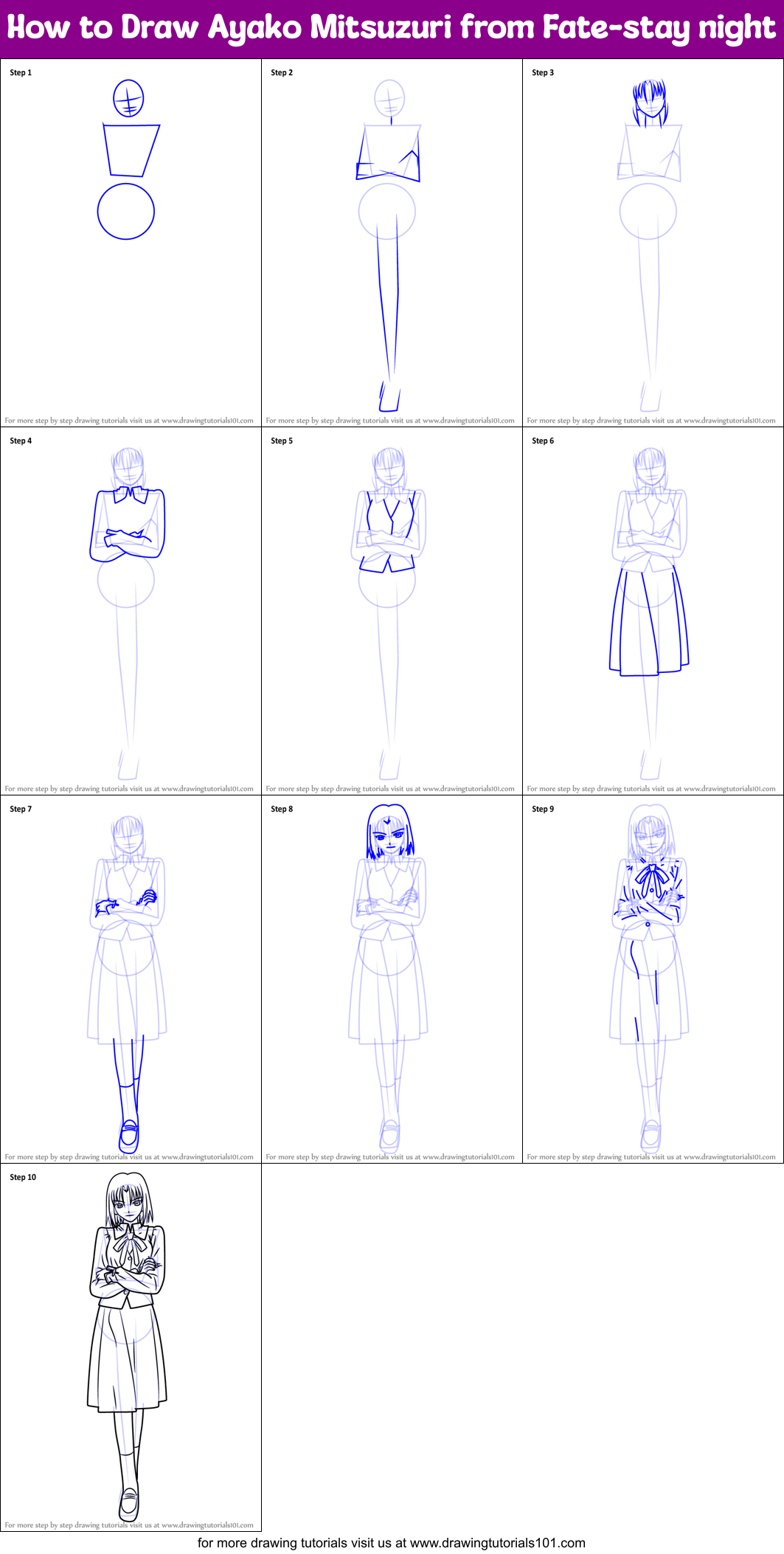 How to Draw Ayako Mitsuzuri from Fate-stay night Printable Step by Step