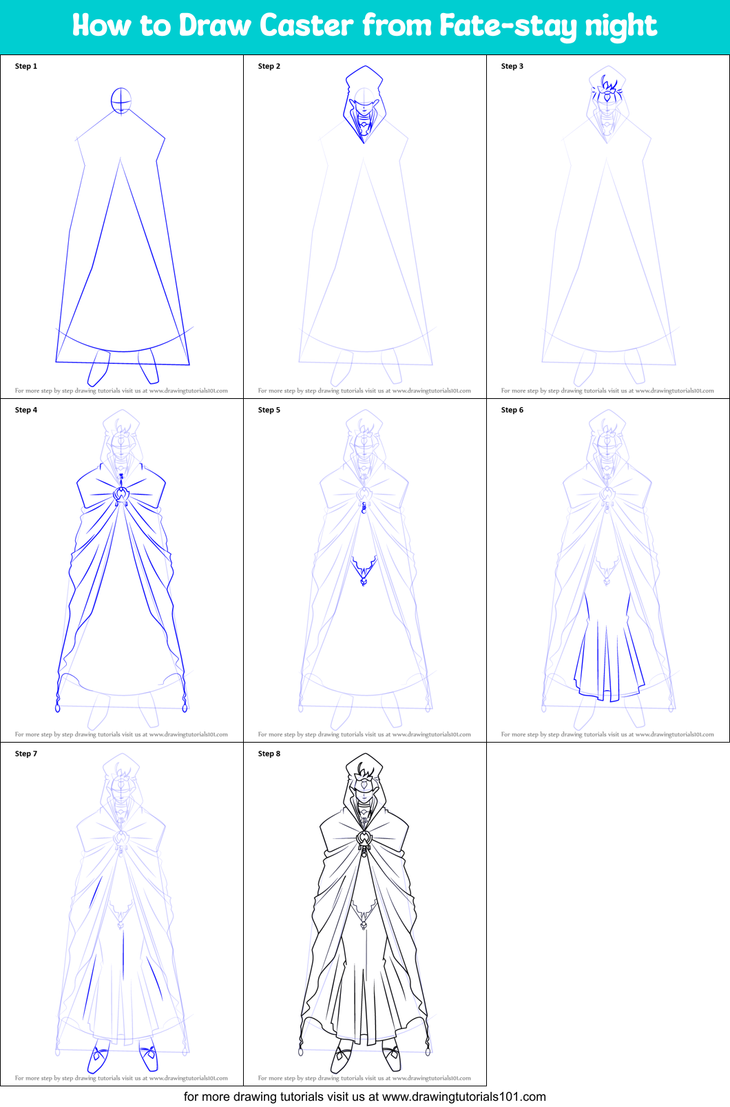 How to Draw Caster from Fate-stay night Printable Step by Step