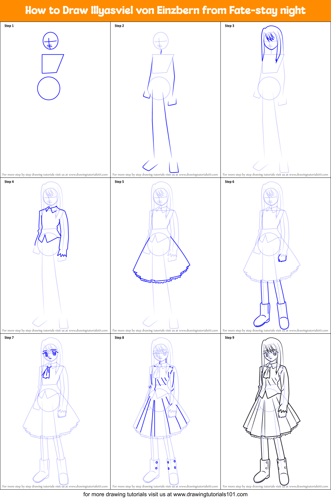 How to Draw Illyasviel von Einzbern from Fate-stay night Printable Step by Step