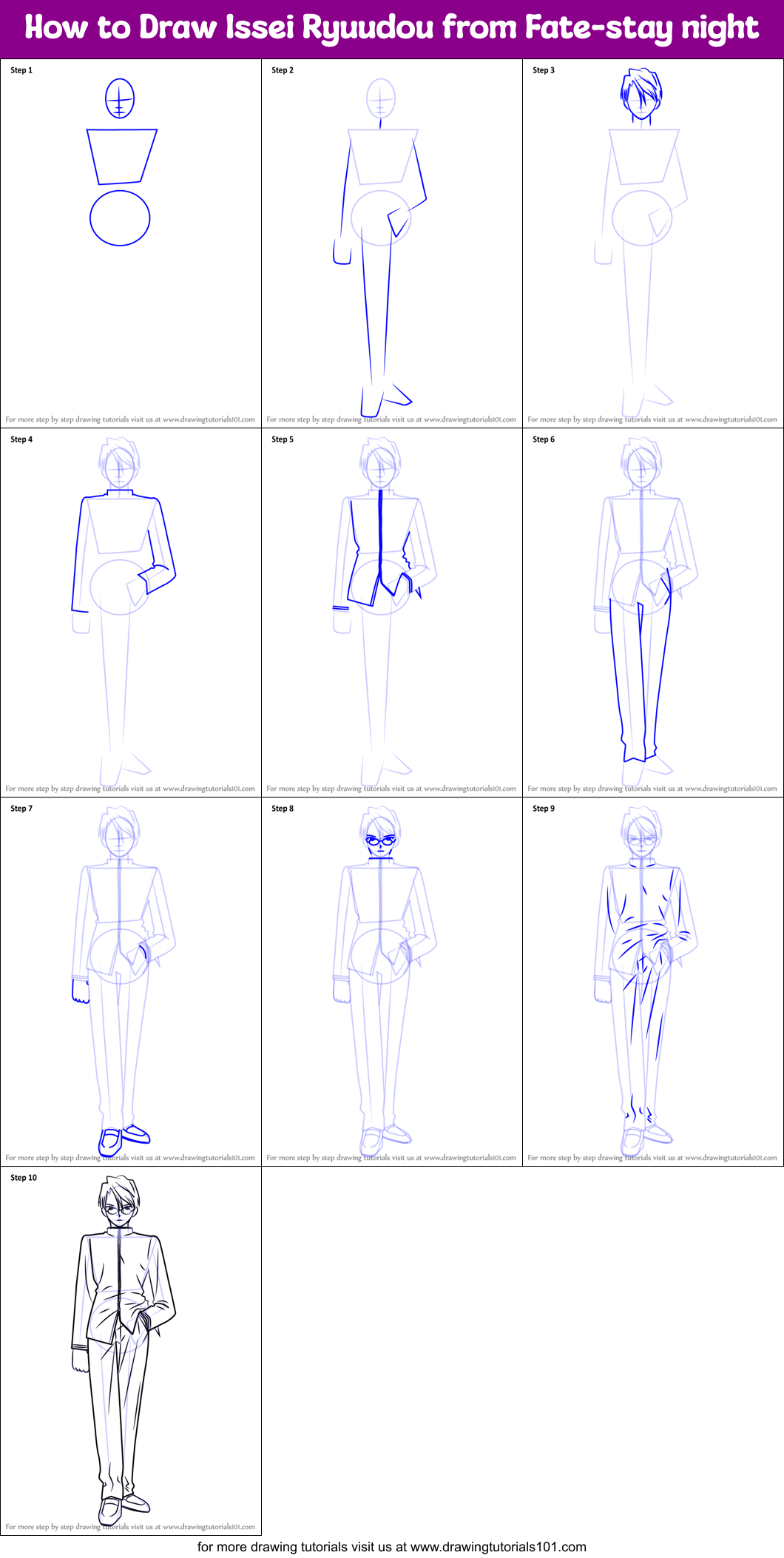 How to Draw Issei Ryuudou from Fate-stay night Printable Step by Step