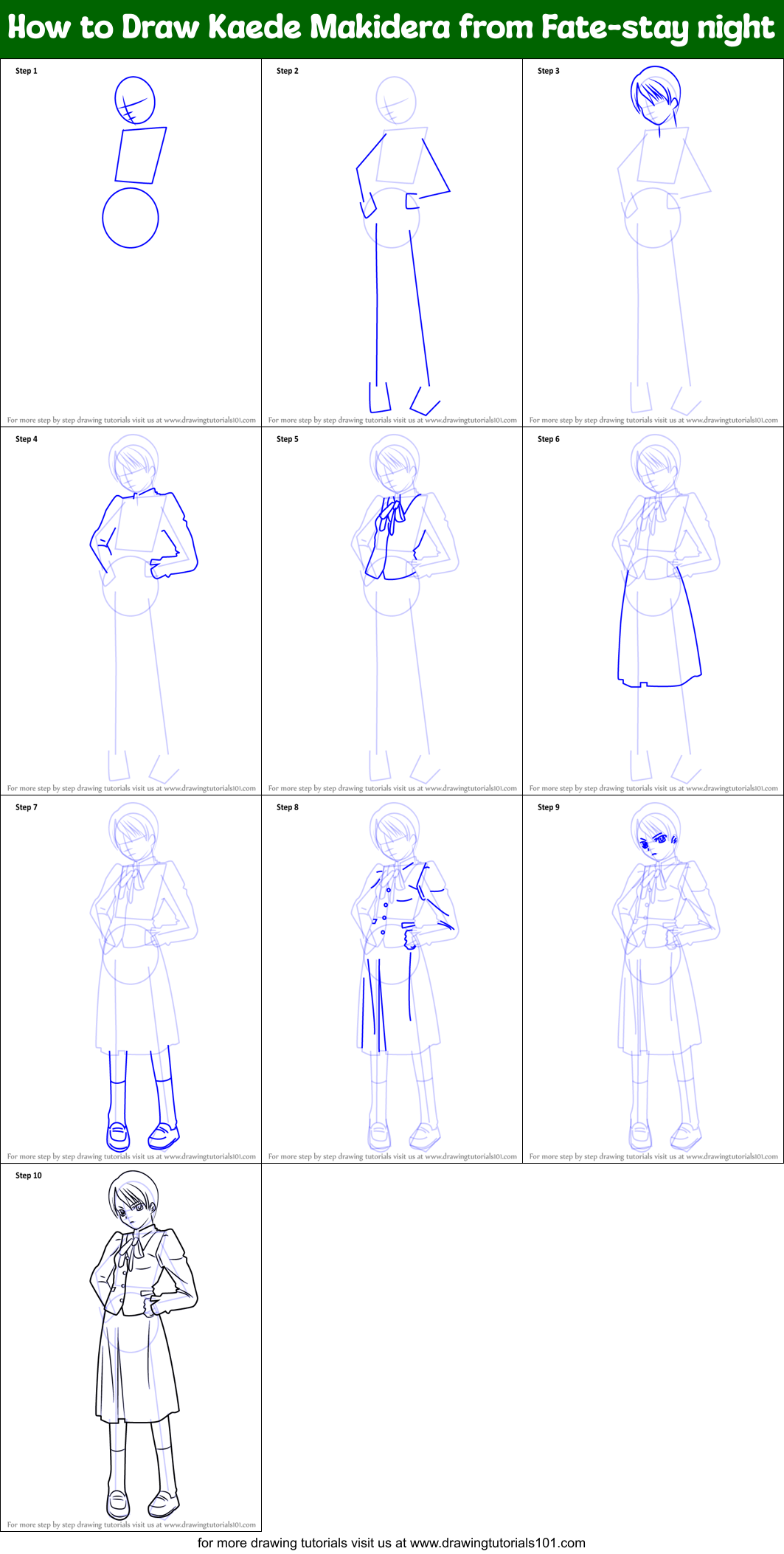 How to Draw Kaede Makidera from Fate-stay night Printable Step by Step