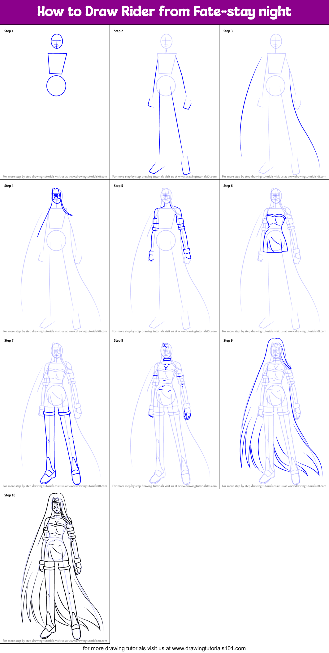 How to Draw Rider from Fate-stay night Printable Step by Step