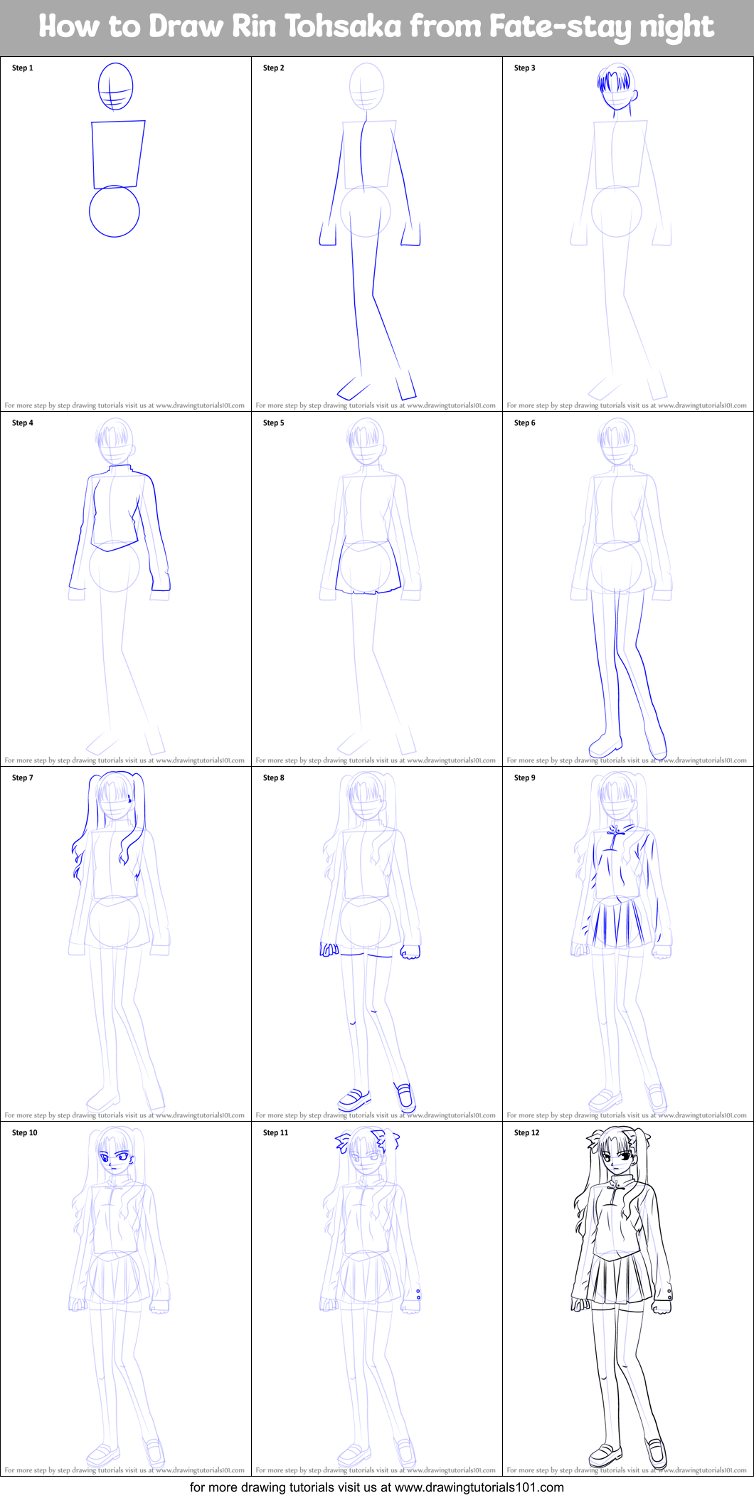 How to Draw Rin Tohsaka from Fate-stay night Printable Step by Step