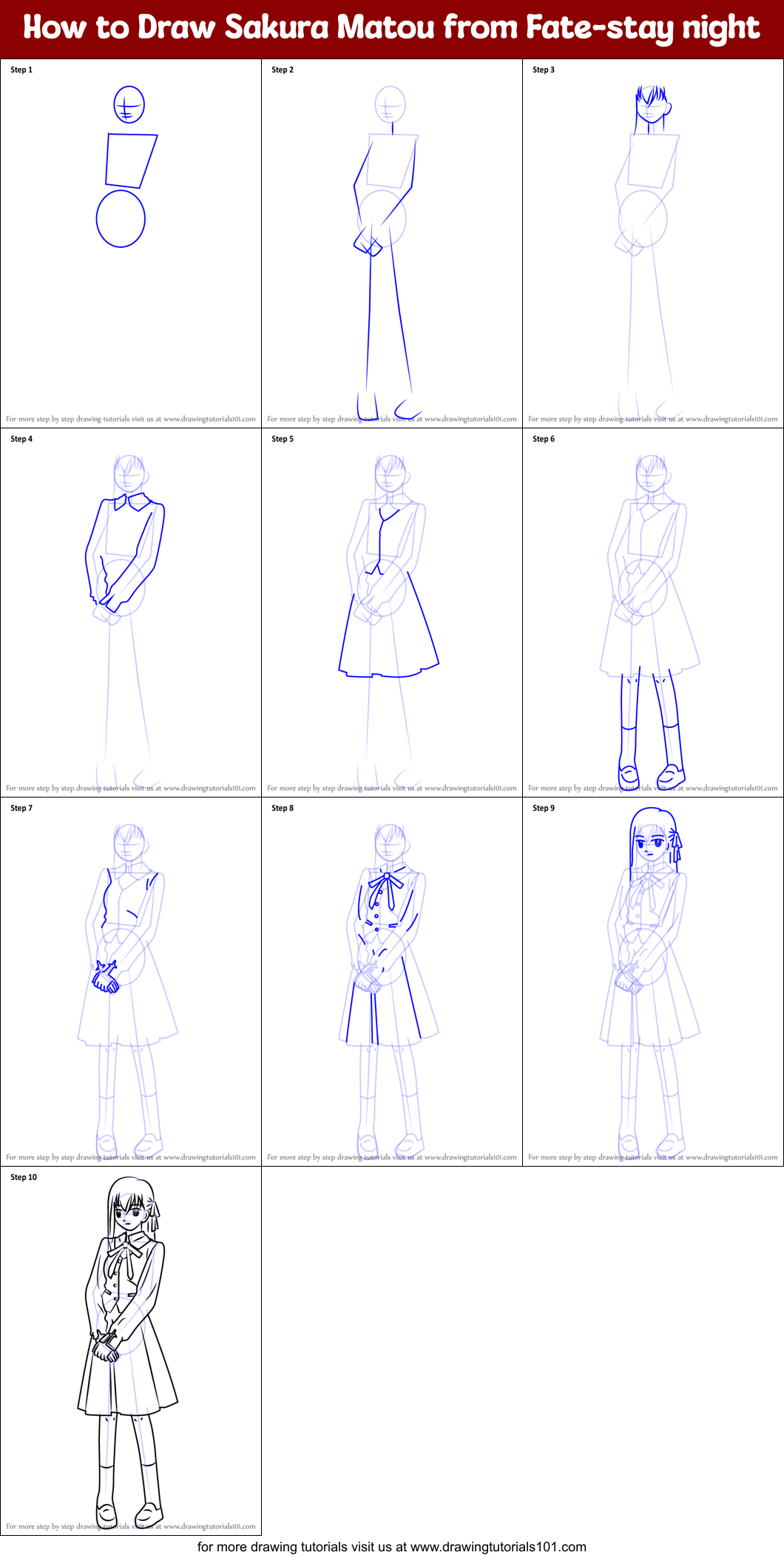 How to Draw Sakura Matou from Fate-stay night Printable Step by Step