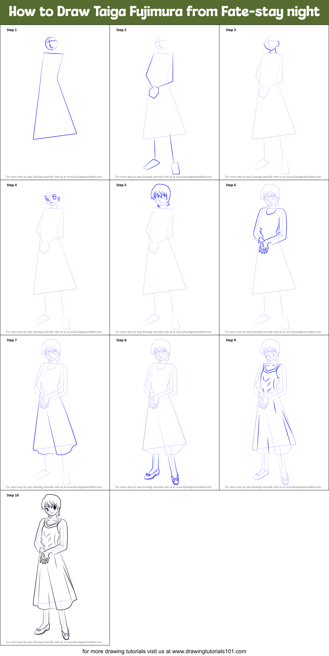 How to Draw Taiga Fujimura from Fate-stay night Printable Step by Step
