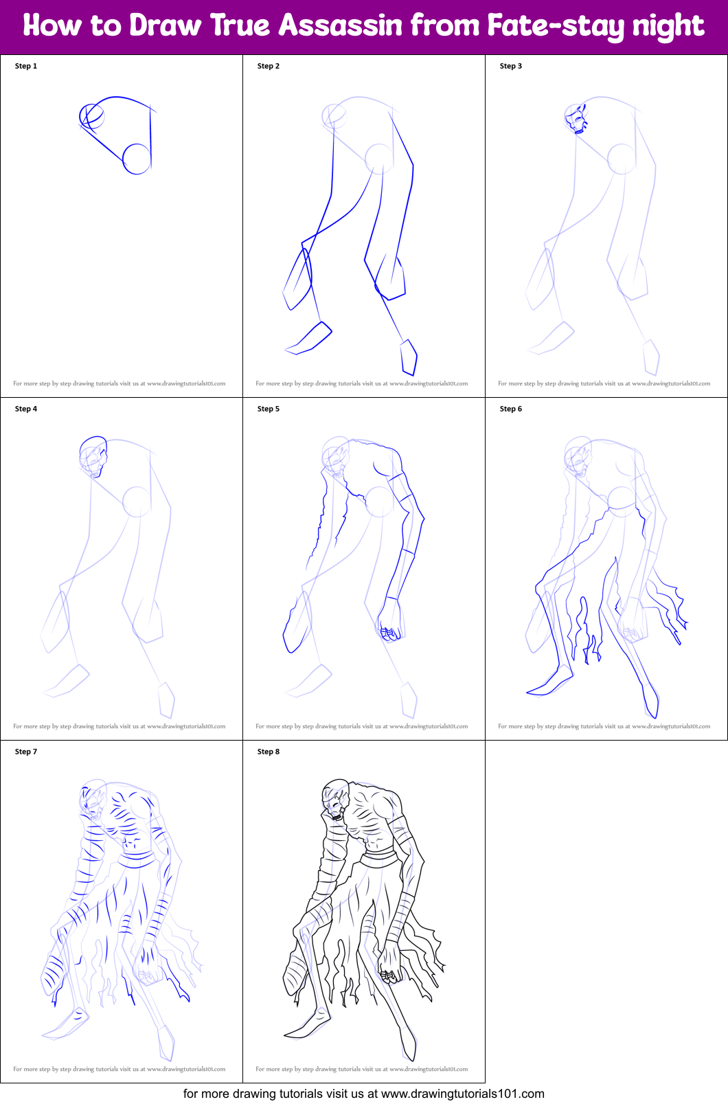 How to Draw True Assassin from Fate-stay night Printable Step by Step