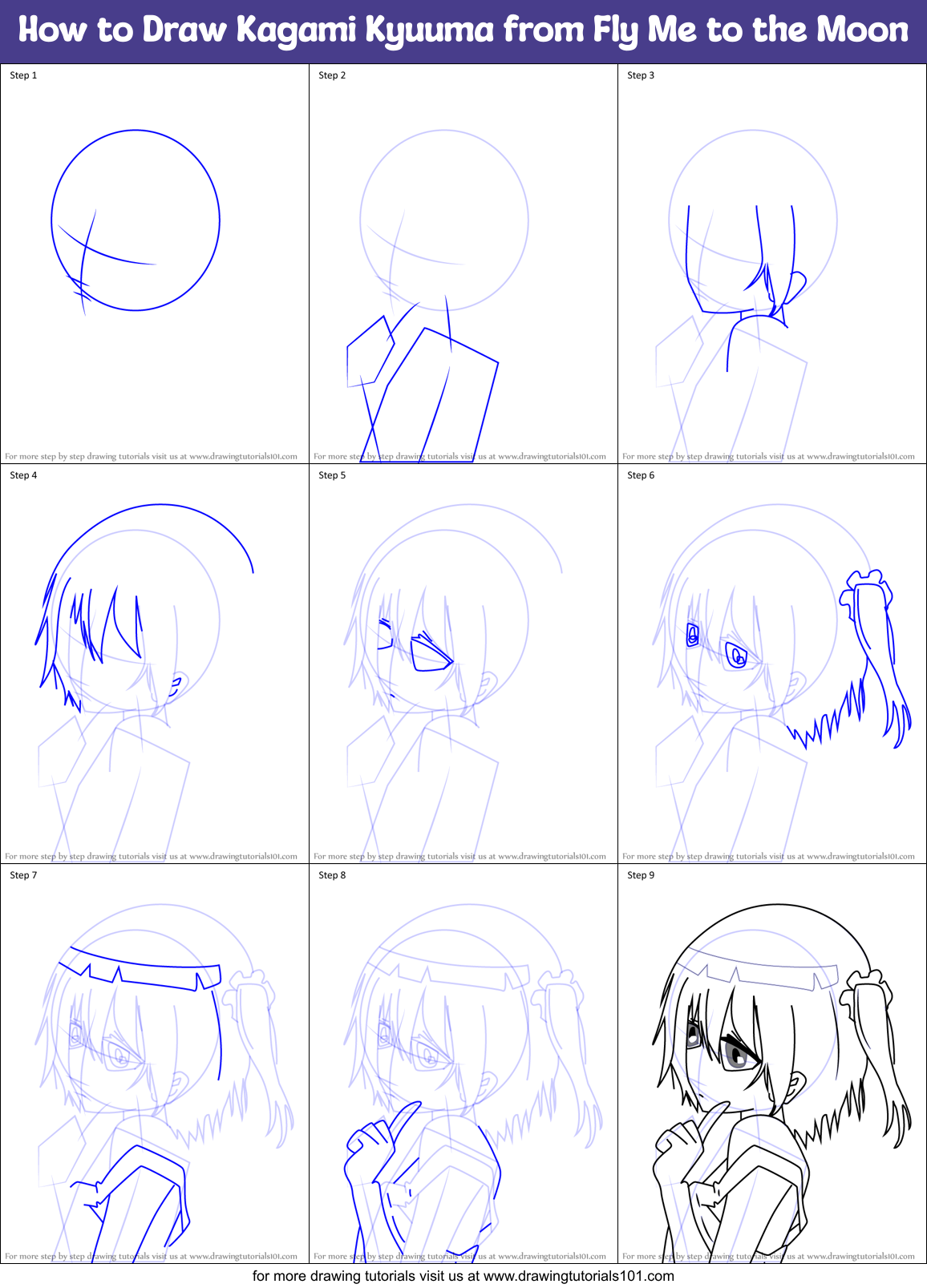 How to Draw Kagami Kyuuma from Fly Me to the Moon Printable Step by Step