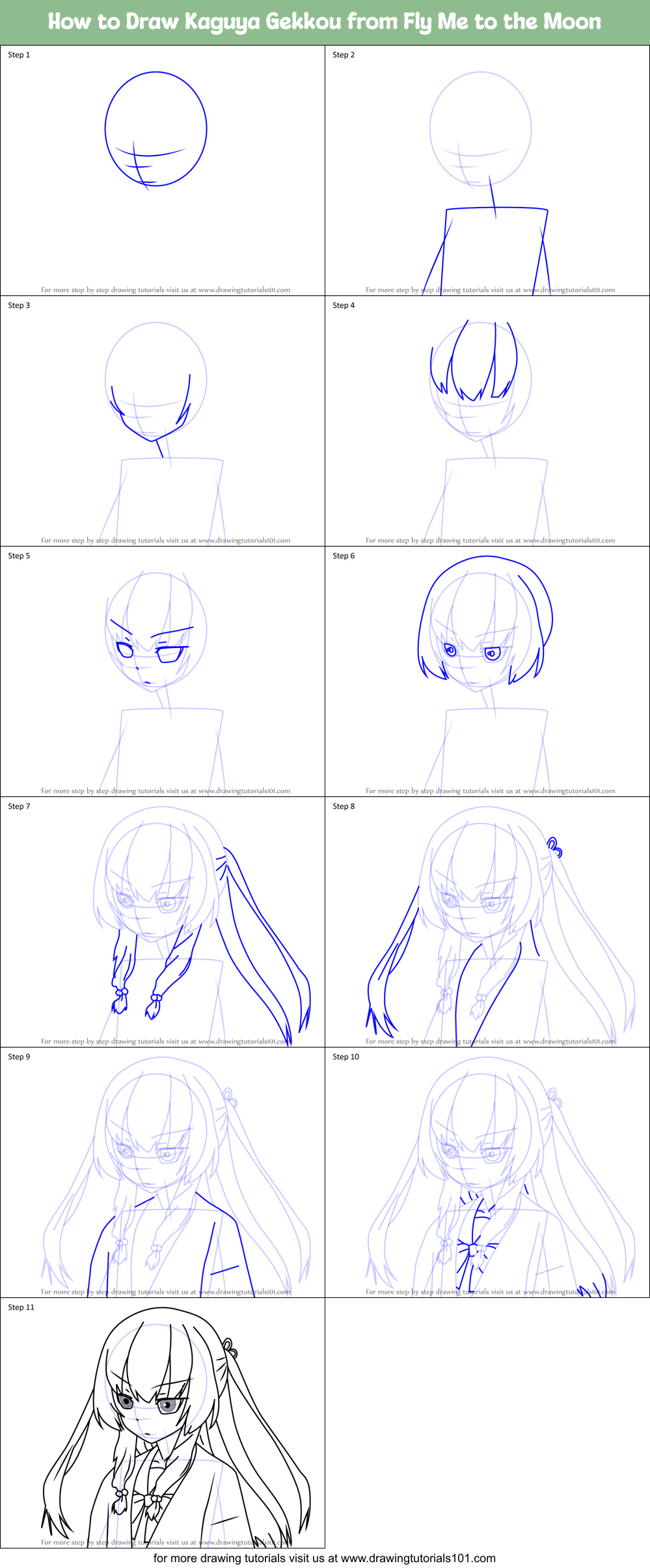 How to Draw Kaguya Gekkou from Fly Me to the Moon Printable Step by Step