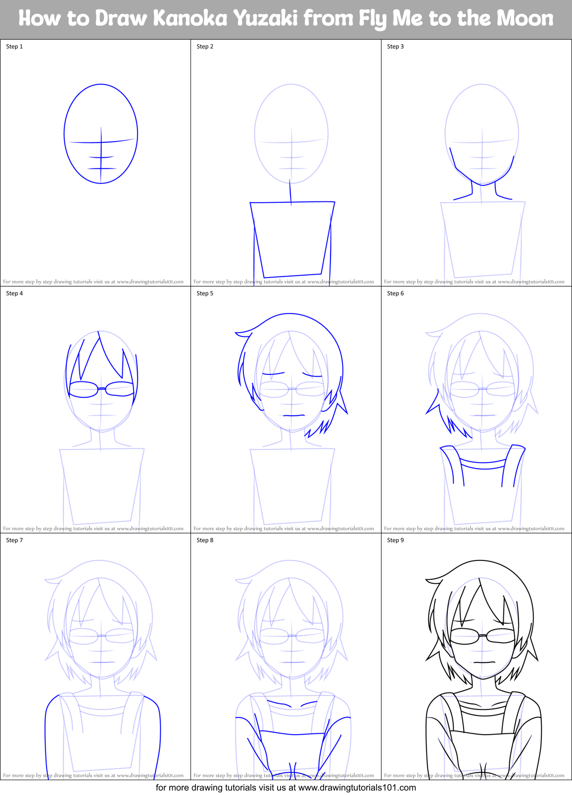 How to Draw Kanoka Yuzaki from Fly Me to the Moon Printable Step by Step