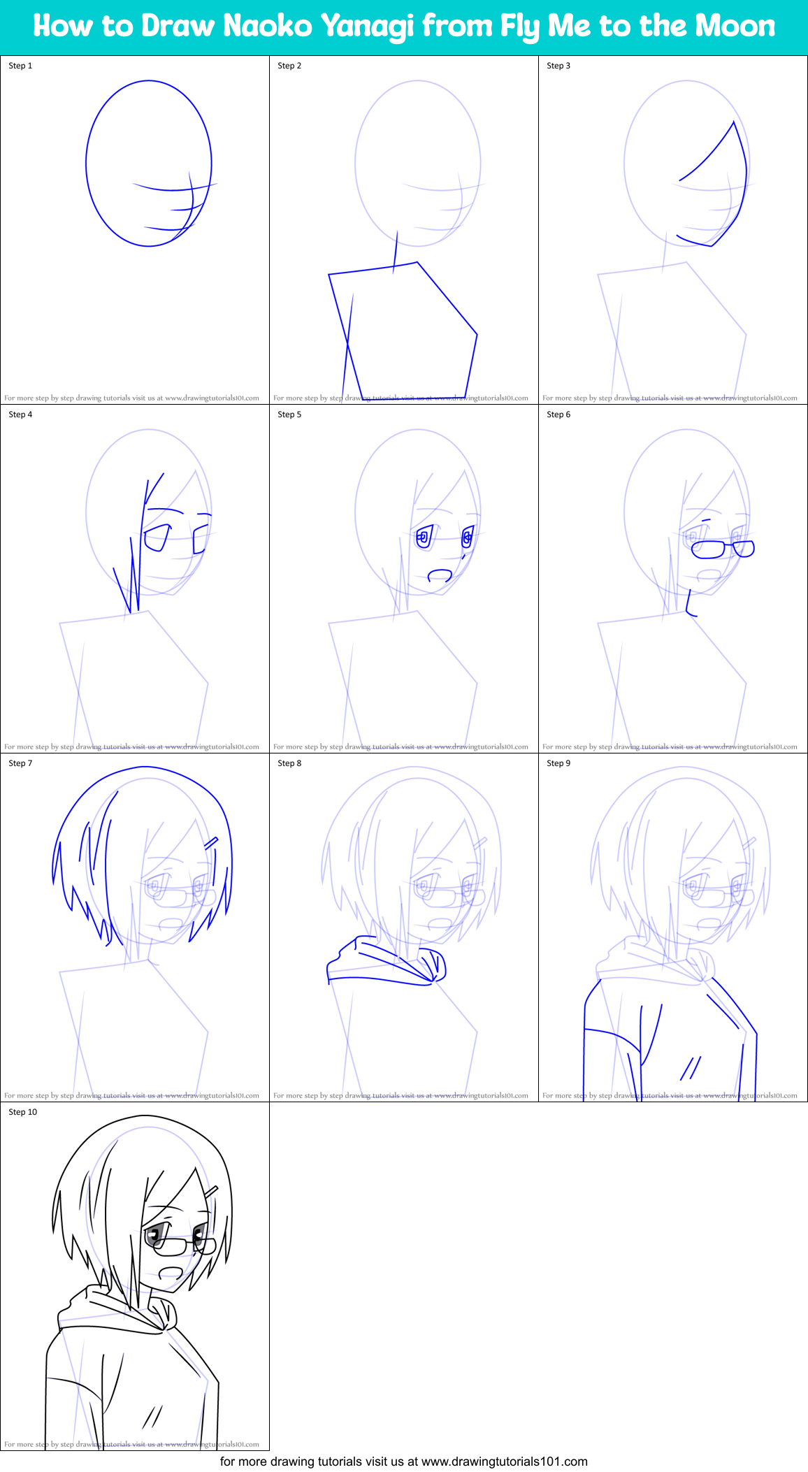 How to Draw Naoko Yanagi from Fly Me to the Moon Printable Step by Step
