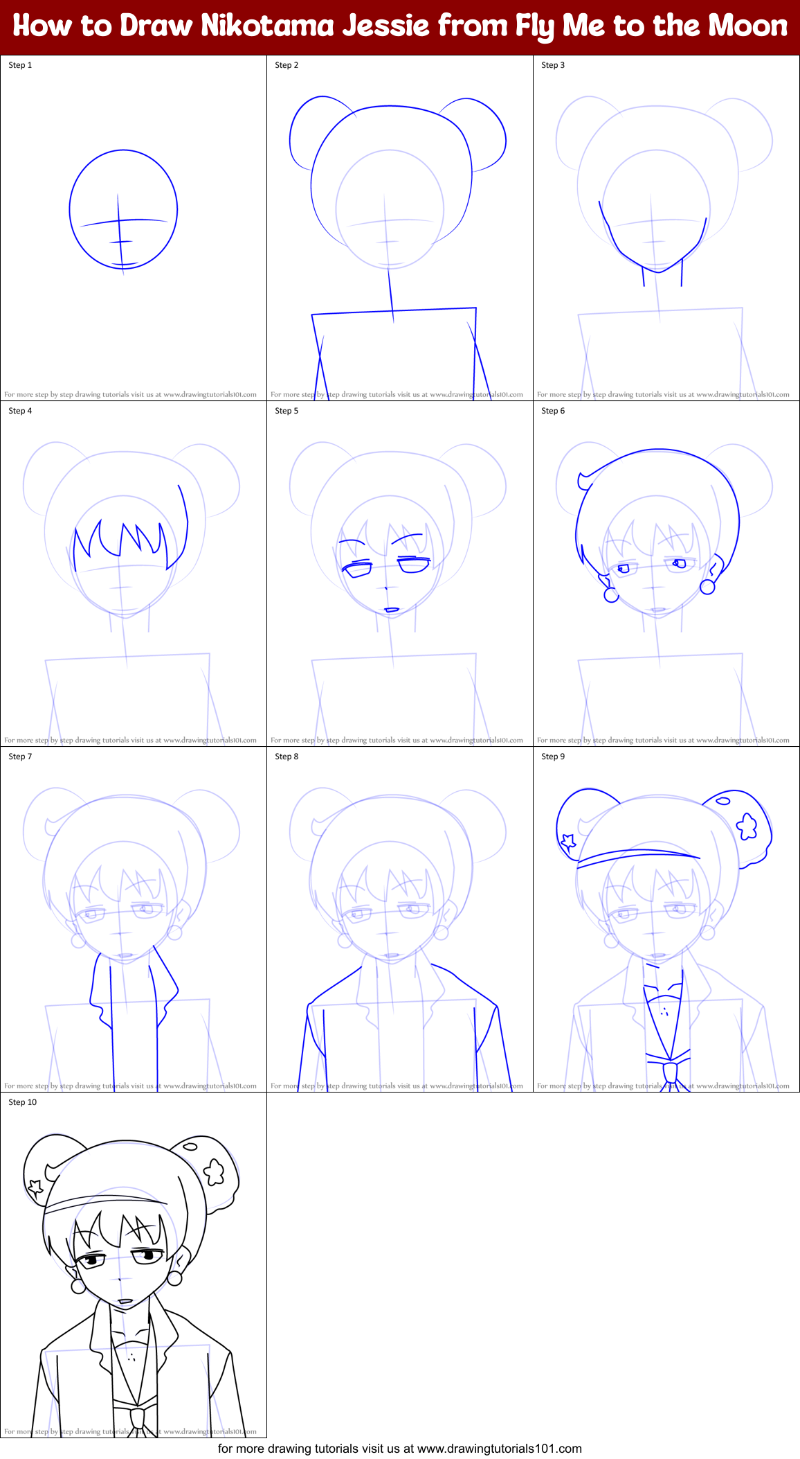 How to Draw Nikotama Jessie from Fly Me to the Moon Printable Step by Step