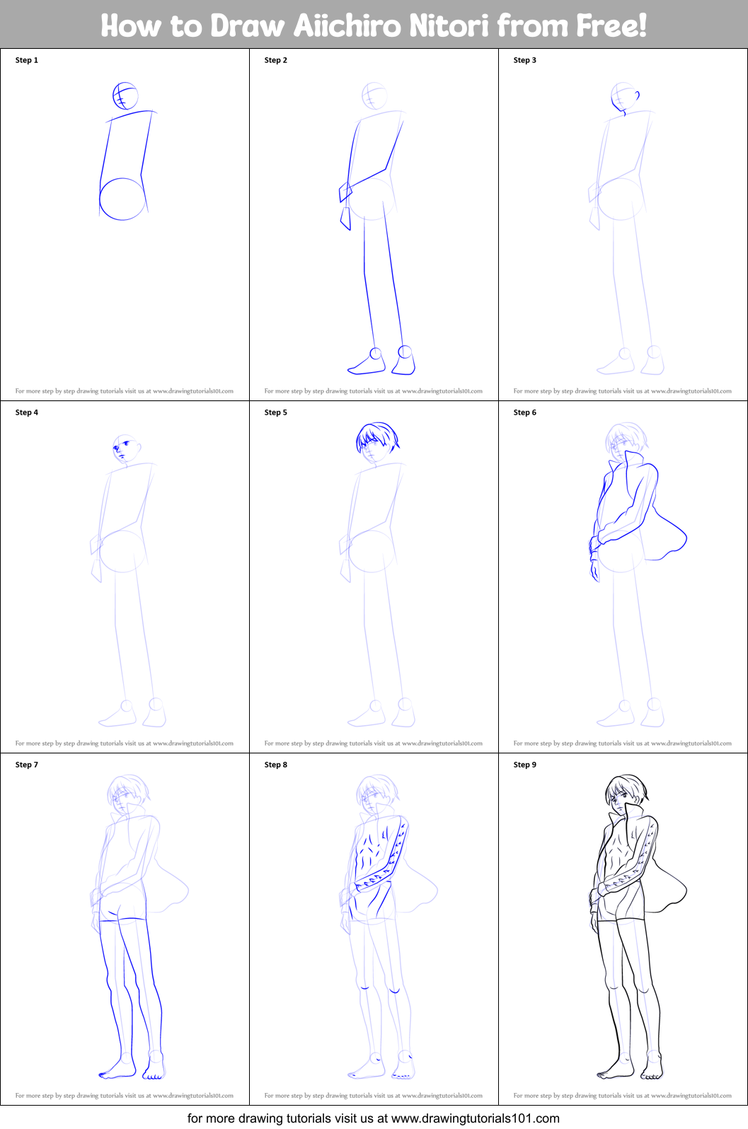 How to Draw Aiichiro Nitori from Free! Printable Step by Step