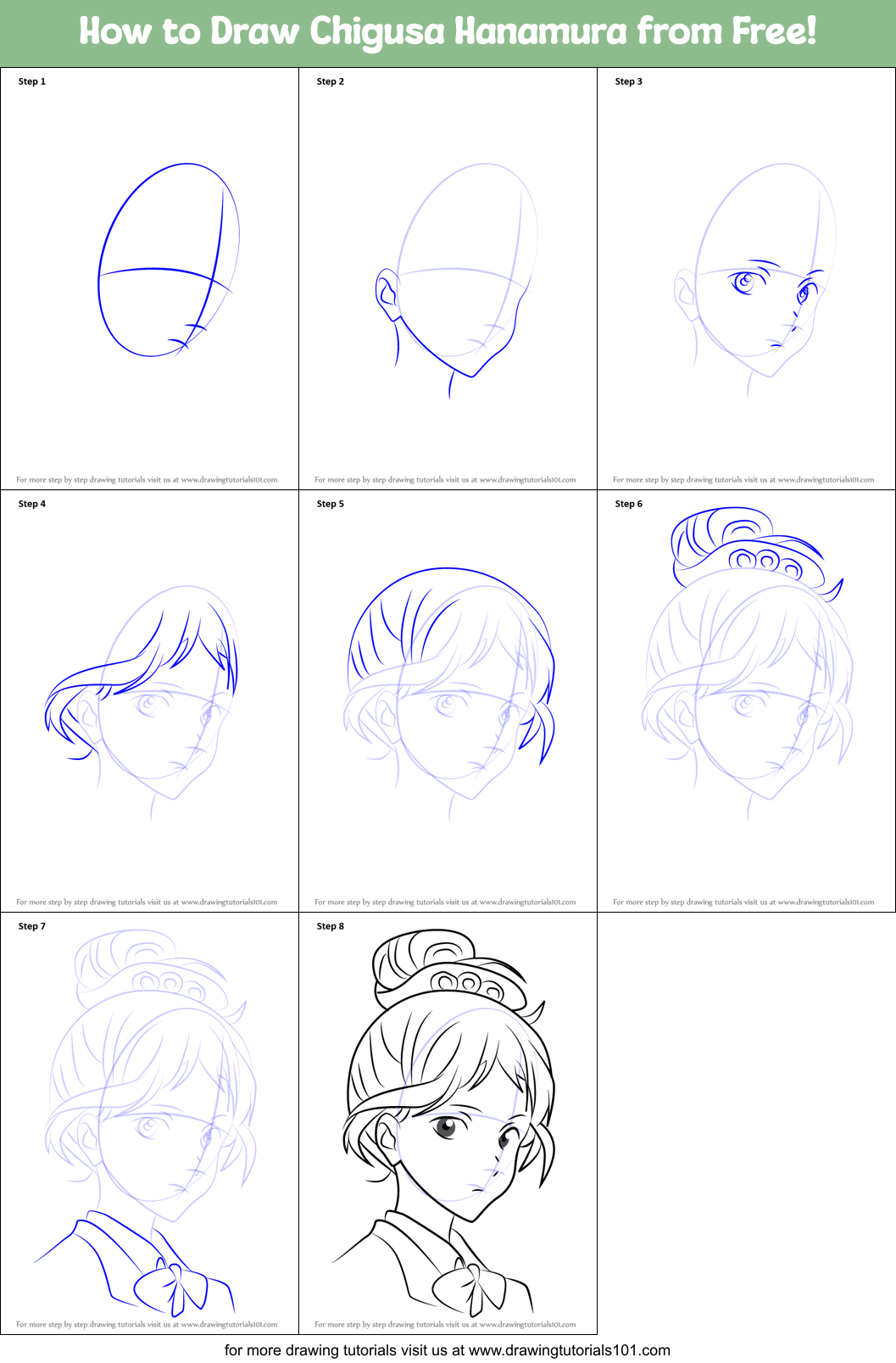 How to Draw Chigusa Hanamura from Free! Printable Step by Step