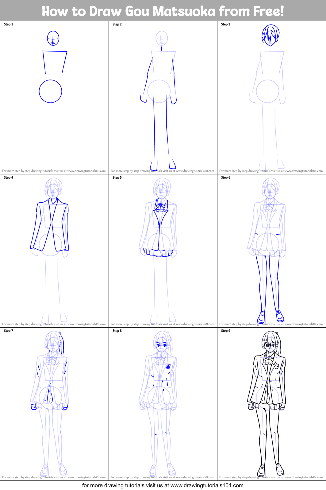 How to Draw Gou Matsuoka from Free! Printable Step by Step