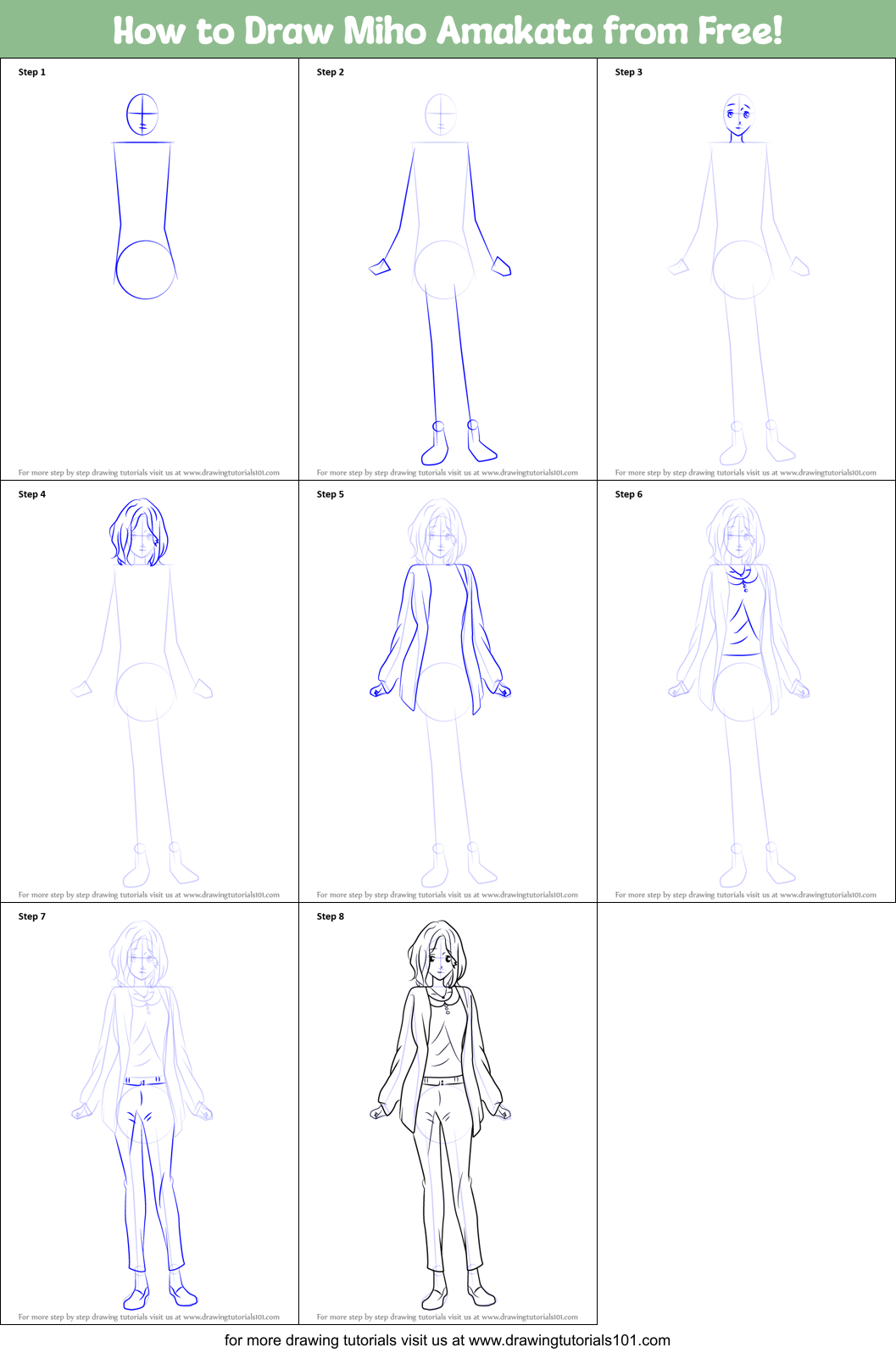 How to Draw Miho Amakata from Free! Printable Step by Step
