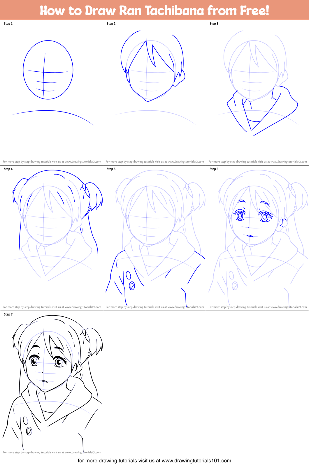 How to Draw Ran Tachibana from Free! Printable Step by Step