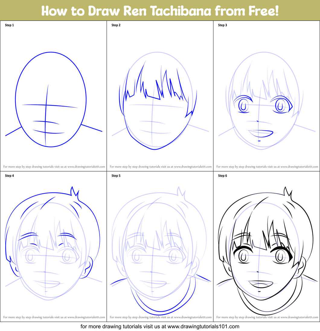 How to Draw Ren Tachibana from Free! Printable Step by Step