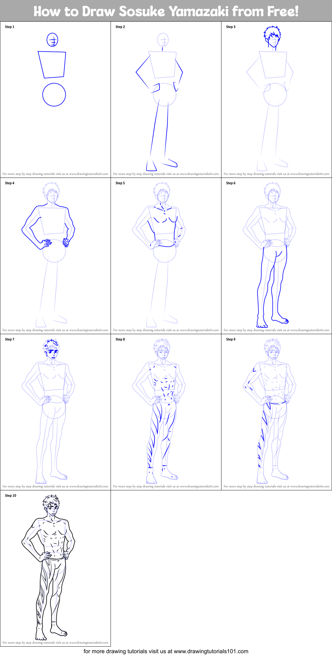 How to Draw Sosuke Yamazaki from Free! Printable Step by Step
