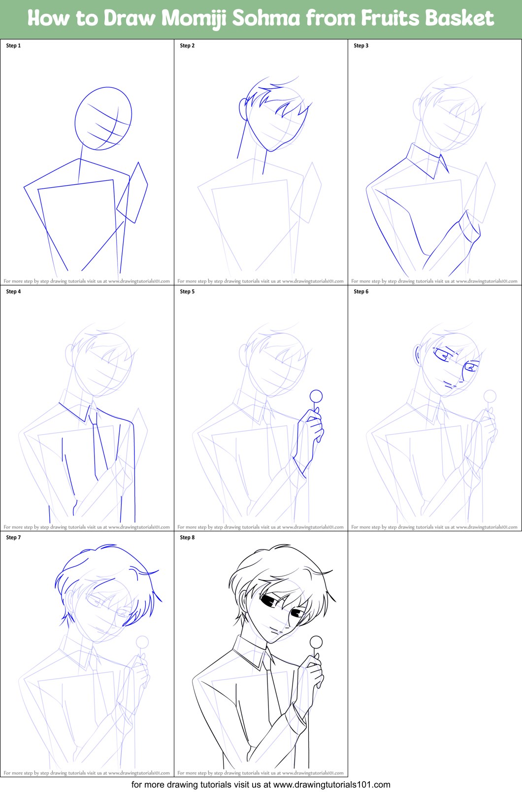 How to Draw Momiji Sohma from Fruits Basket Printable Step by Step