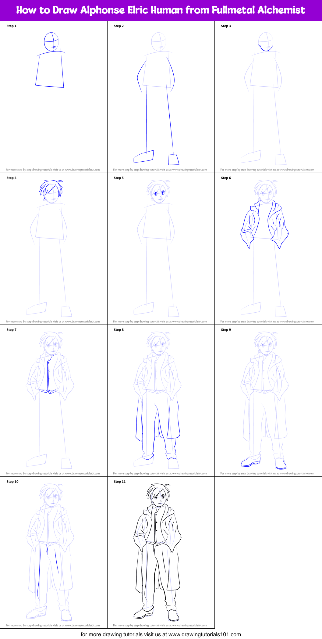 How to Draw Alphonse Elric Human from Fullmetal Alchemist Printable Step by Step