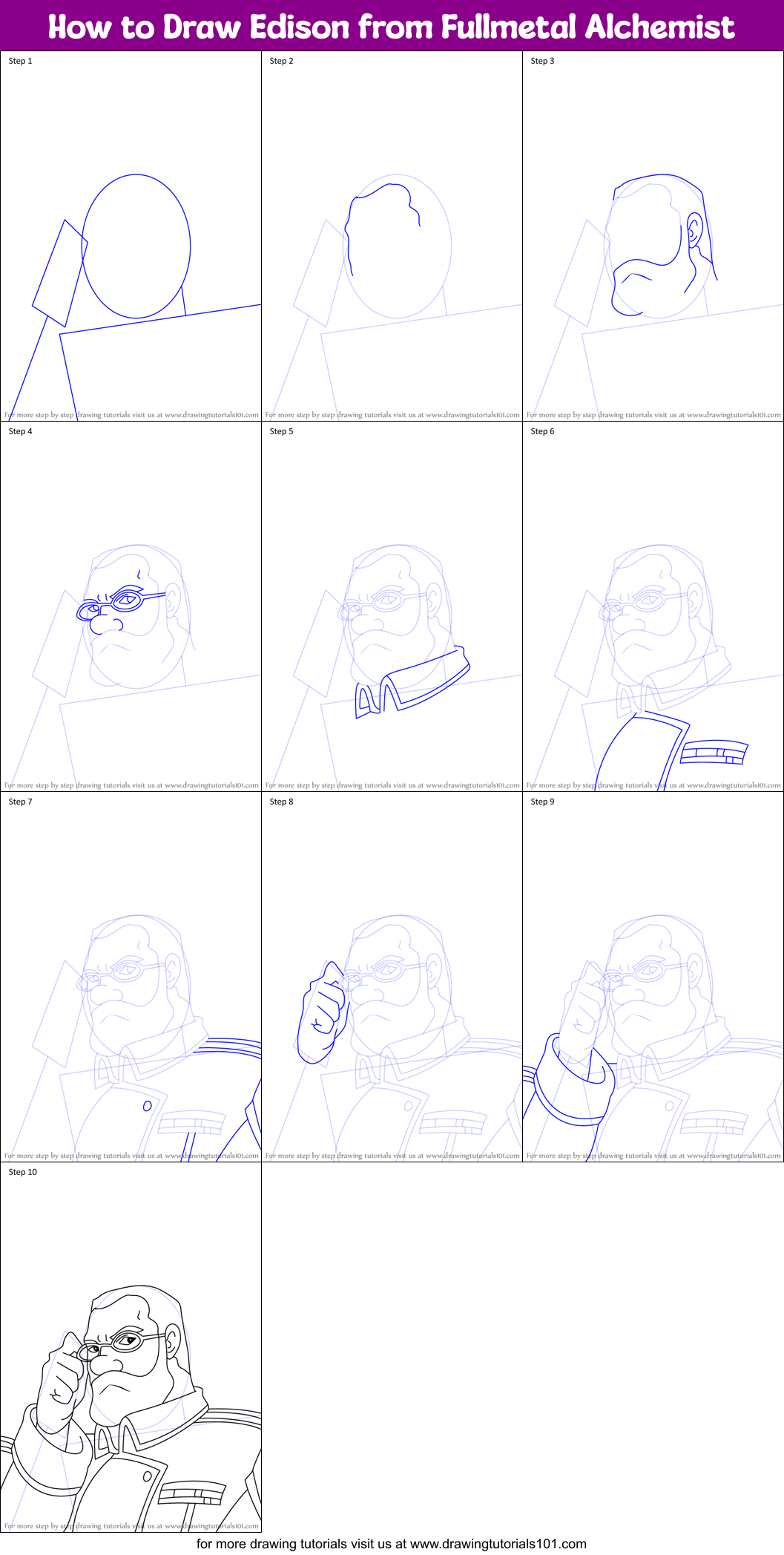 How to Draw Edison from Fullmetal Alchemist Printable Step by Step