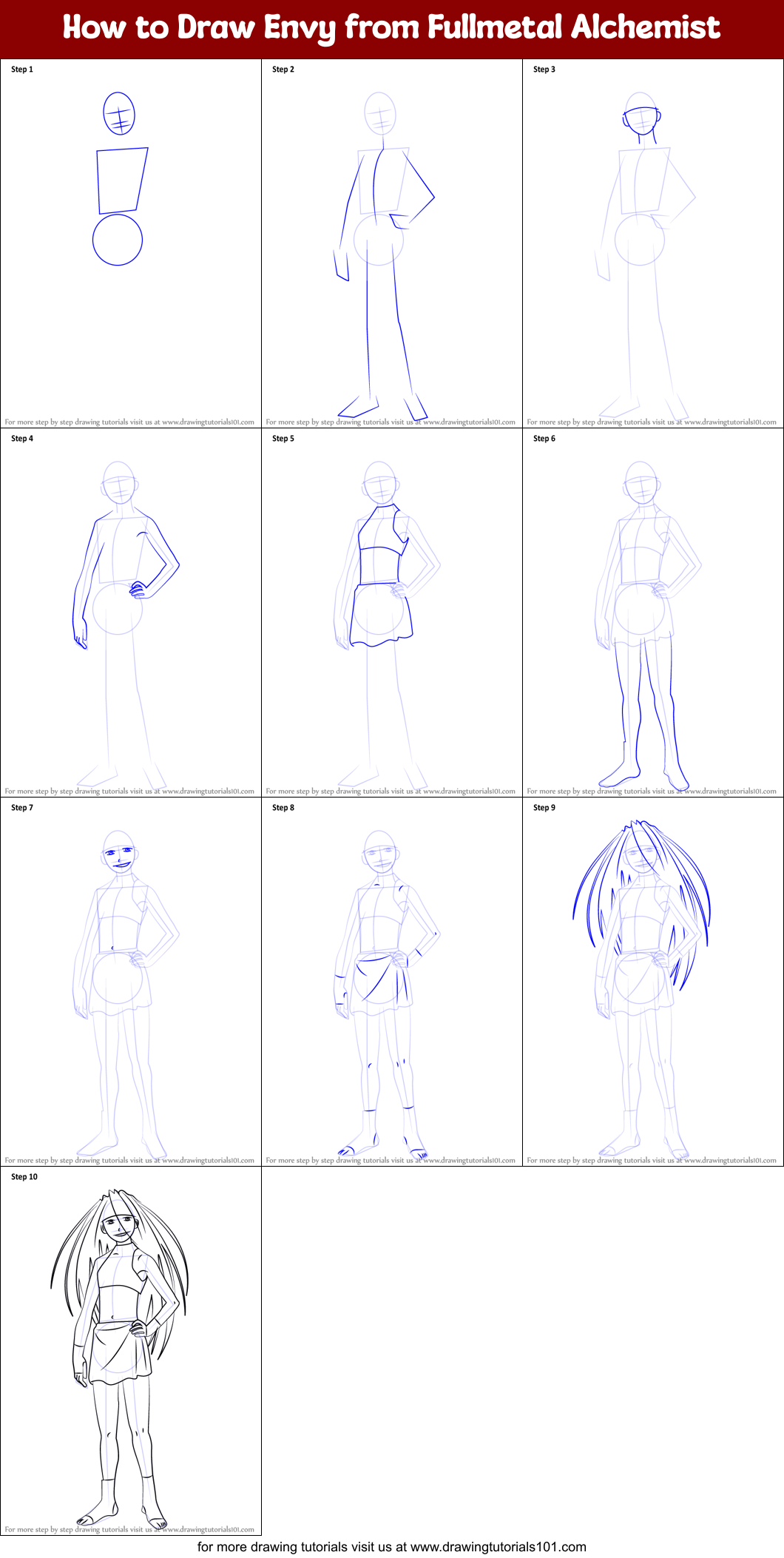 How to Draw Envy from Fullmetal Alchemist Printable Step by Step