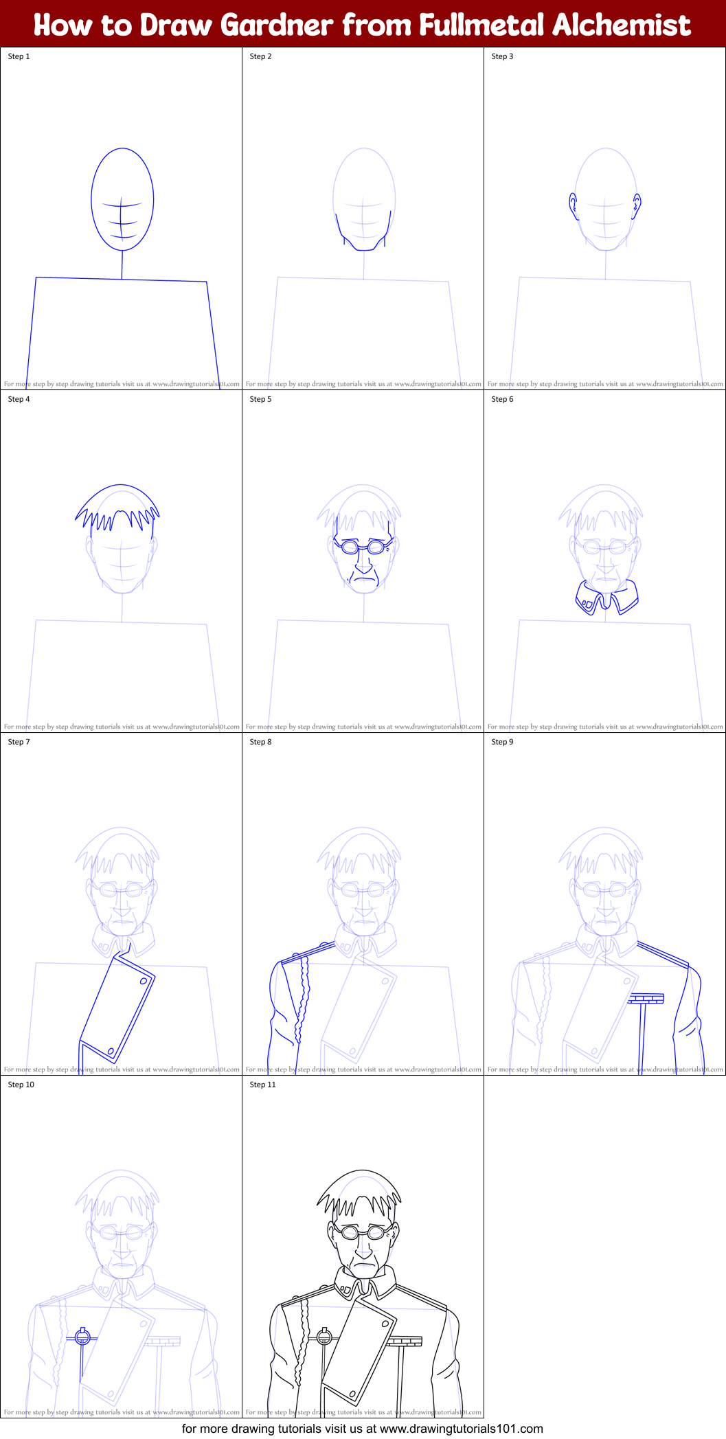 How to Draw Gardner from Fullmetal Alchemist Printable Step by Step