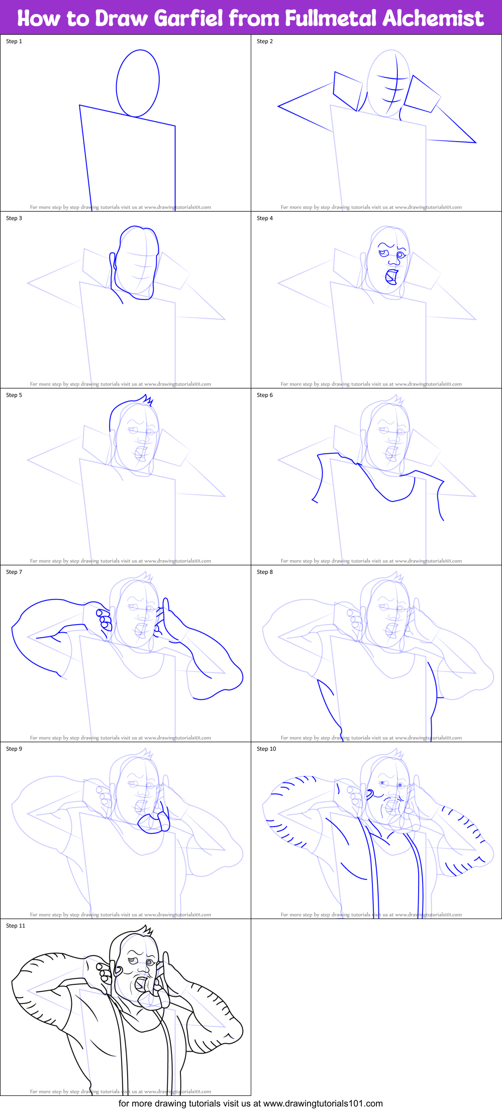 How to Draw Garfiel from Fullmetal Alchemist Printable Step by Step