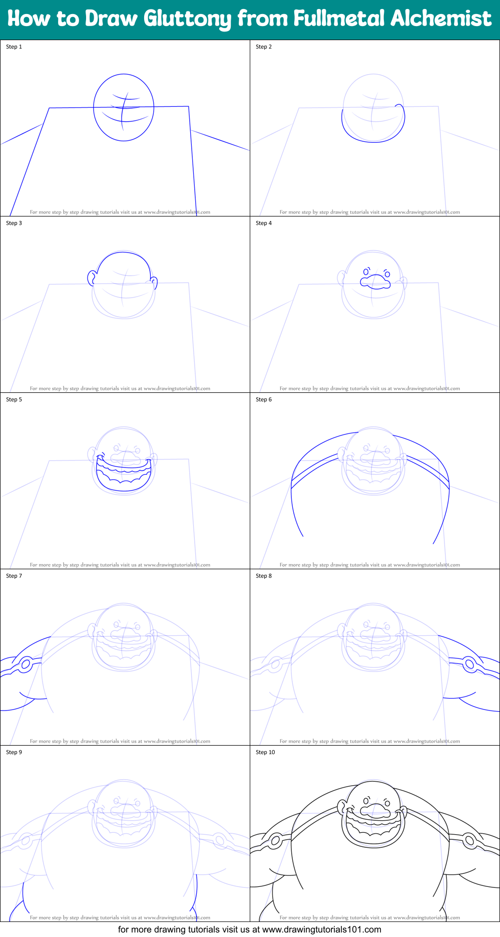 How to Draw Gluttony from Fullmetal Alchemist Printable Step by Step