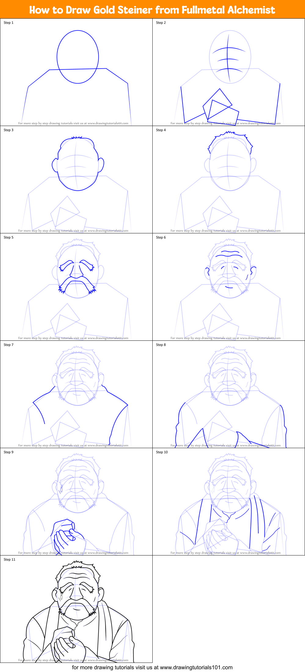 How to Draw Gold Steiner from Fullmetal Alchemist Printable Step by Step