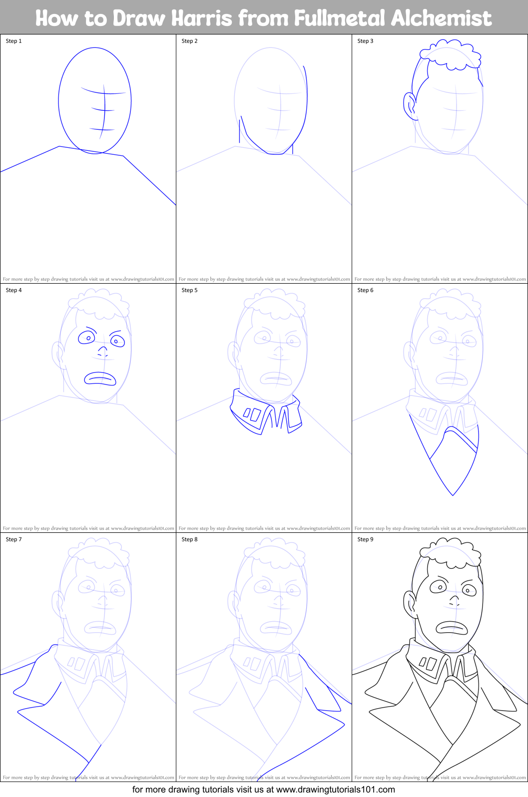 How to Draw Harris from Fullmetal Alchemist Printable Step by Step