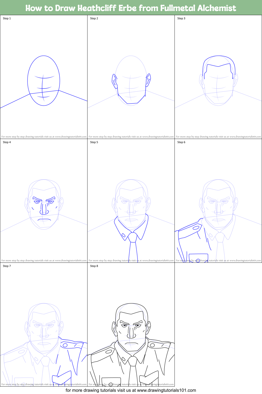How to Draw Heathcliff Erbe from Fullmetal Alchemist Printable Step by Step
