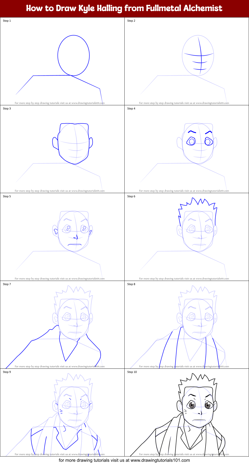 How to Draw Kyle Halling from Fullmetal Alchemist Printable Step by Step