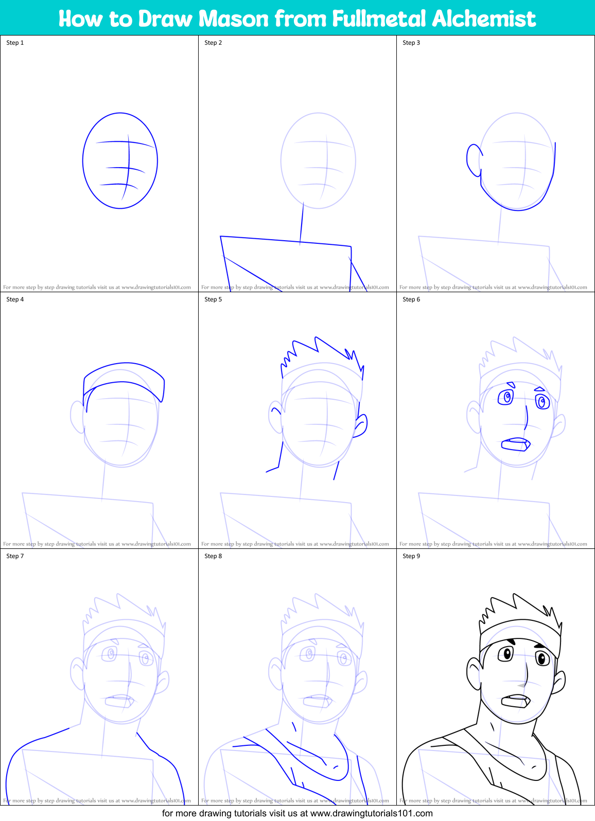 How to Draw Mason from Fullmetal Alchemist Printable Step by Step