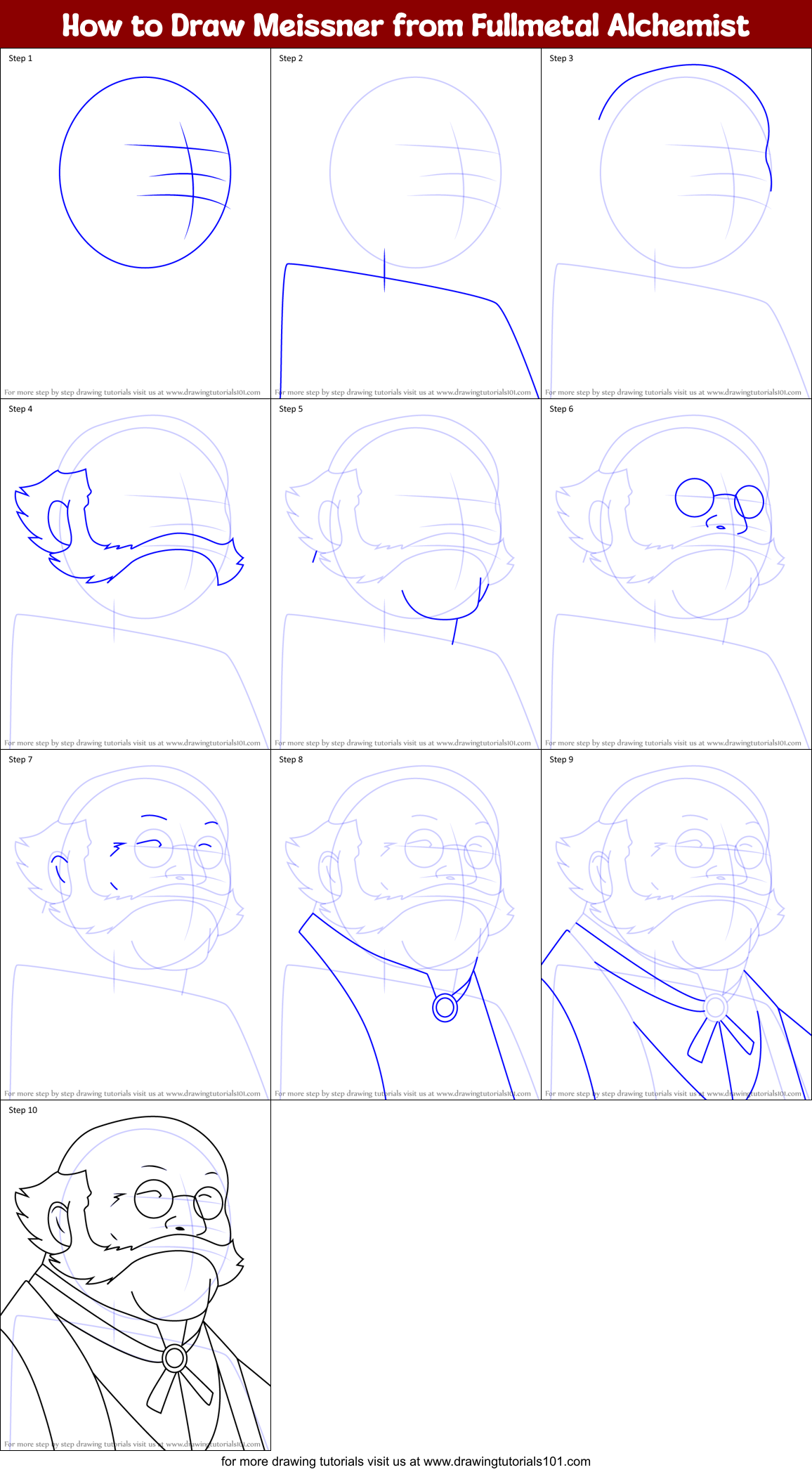 How to Draw Meissner from Fullmetal Alchemist Printable Step by Step